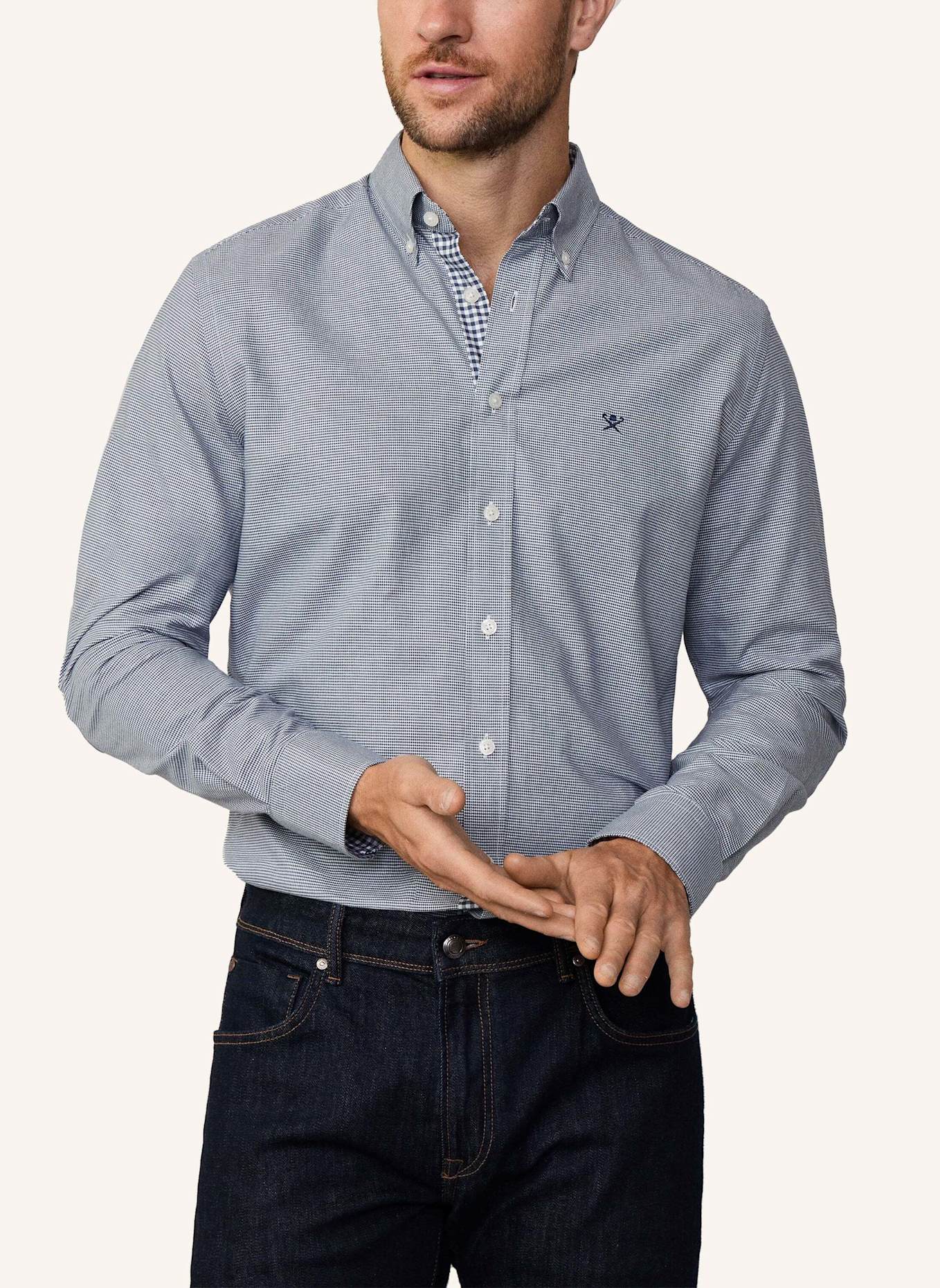 HACKETT LONDON Freizeithemd BRUSHED PUPPYTOOTH, Farbe: DUNKELBLAU (Bild 5)