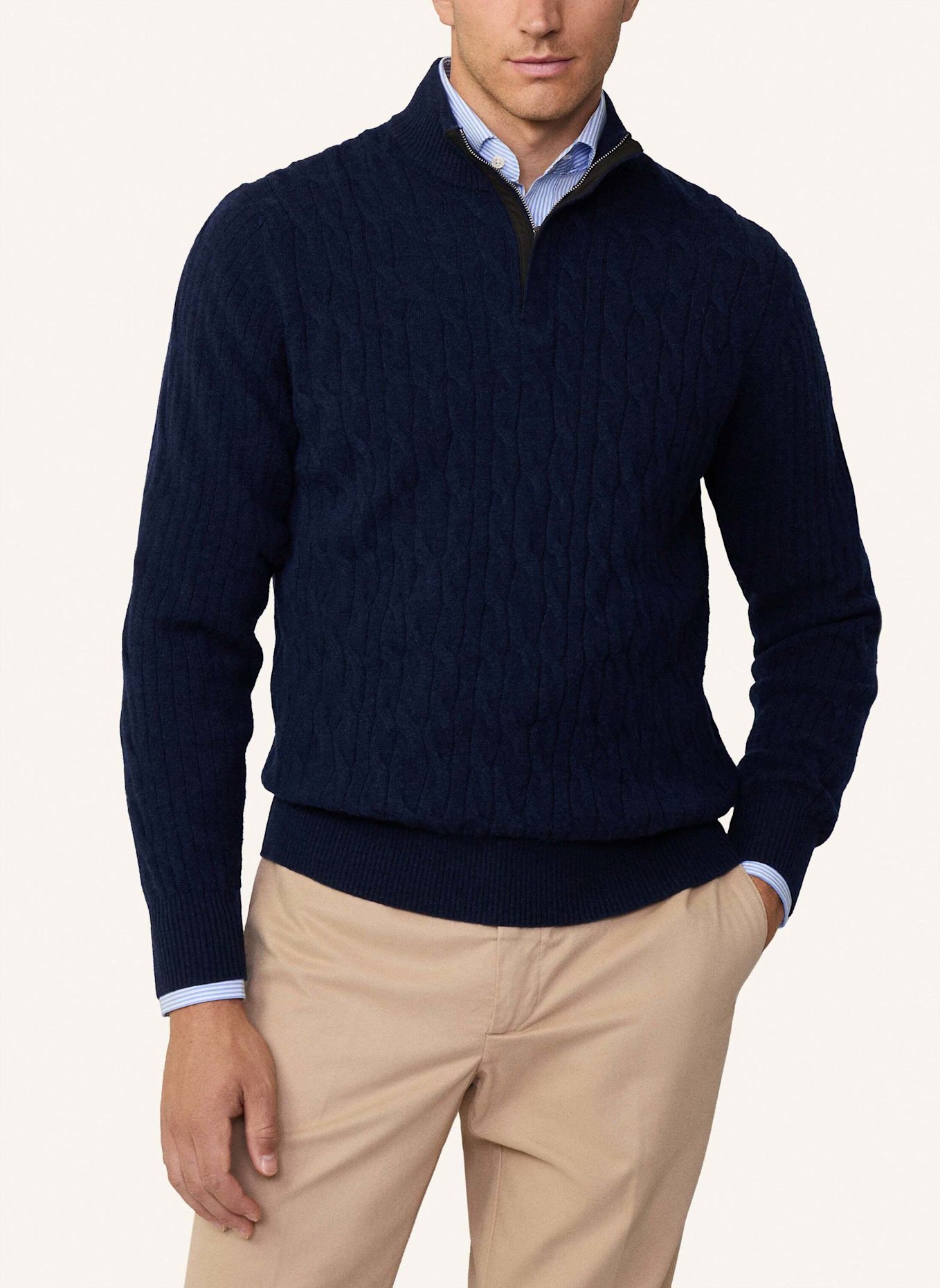 HACKETT LONDON Pullover LW CABLE HZIP, Farbe: BLAU (Bild 5)