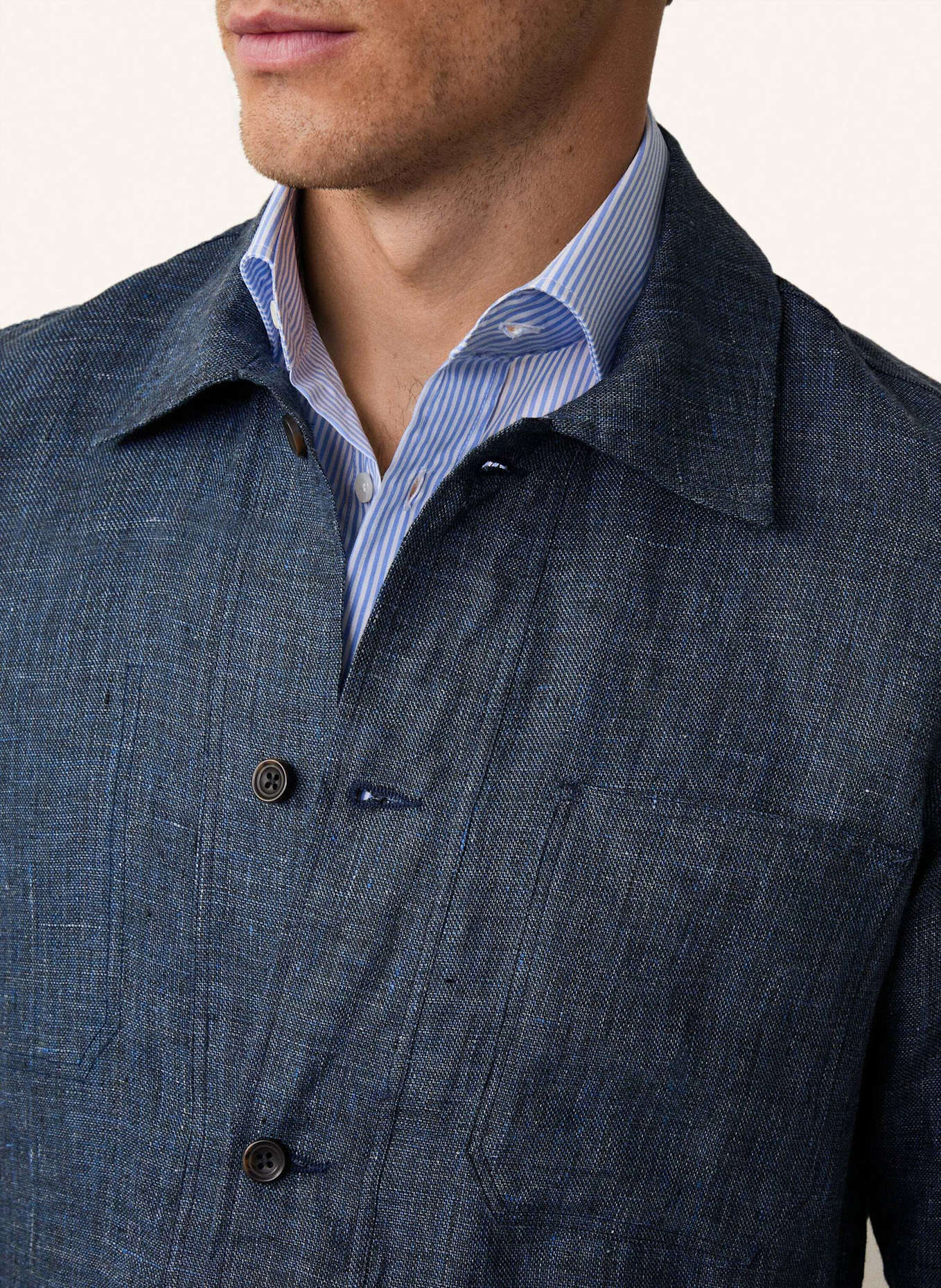 HACKETT LONDON Sweatjacke LINEN CHORE JACKET, Farbe: BLAU (Bild 4)