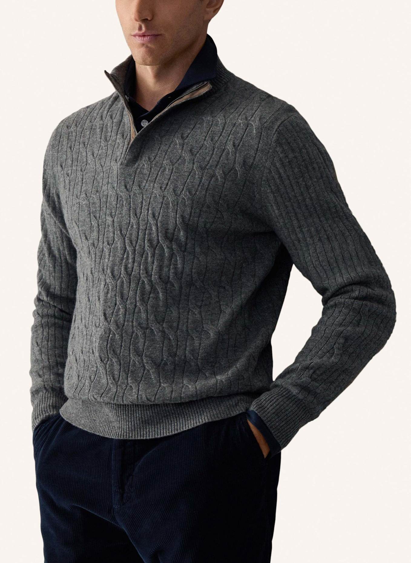 HACKETT LONDON Pullover LW CABLE HZIP, Farbe: GRAU (Bild 4)