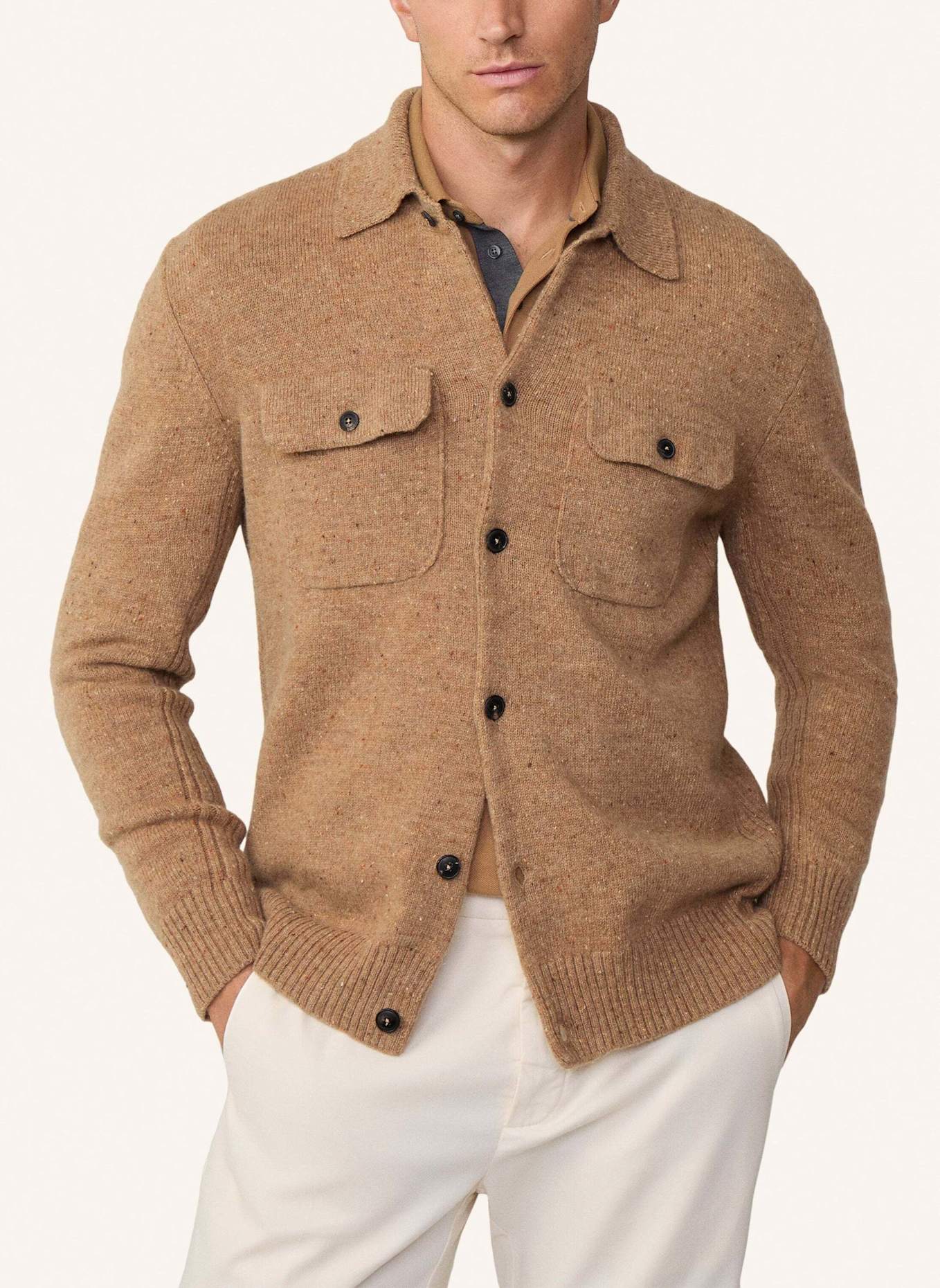 HACKETT LONDON Sweatjacke DONEGAL KNIT OVERSHIRT: CAMEL