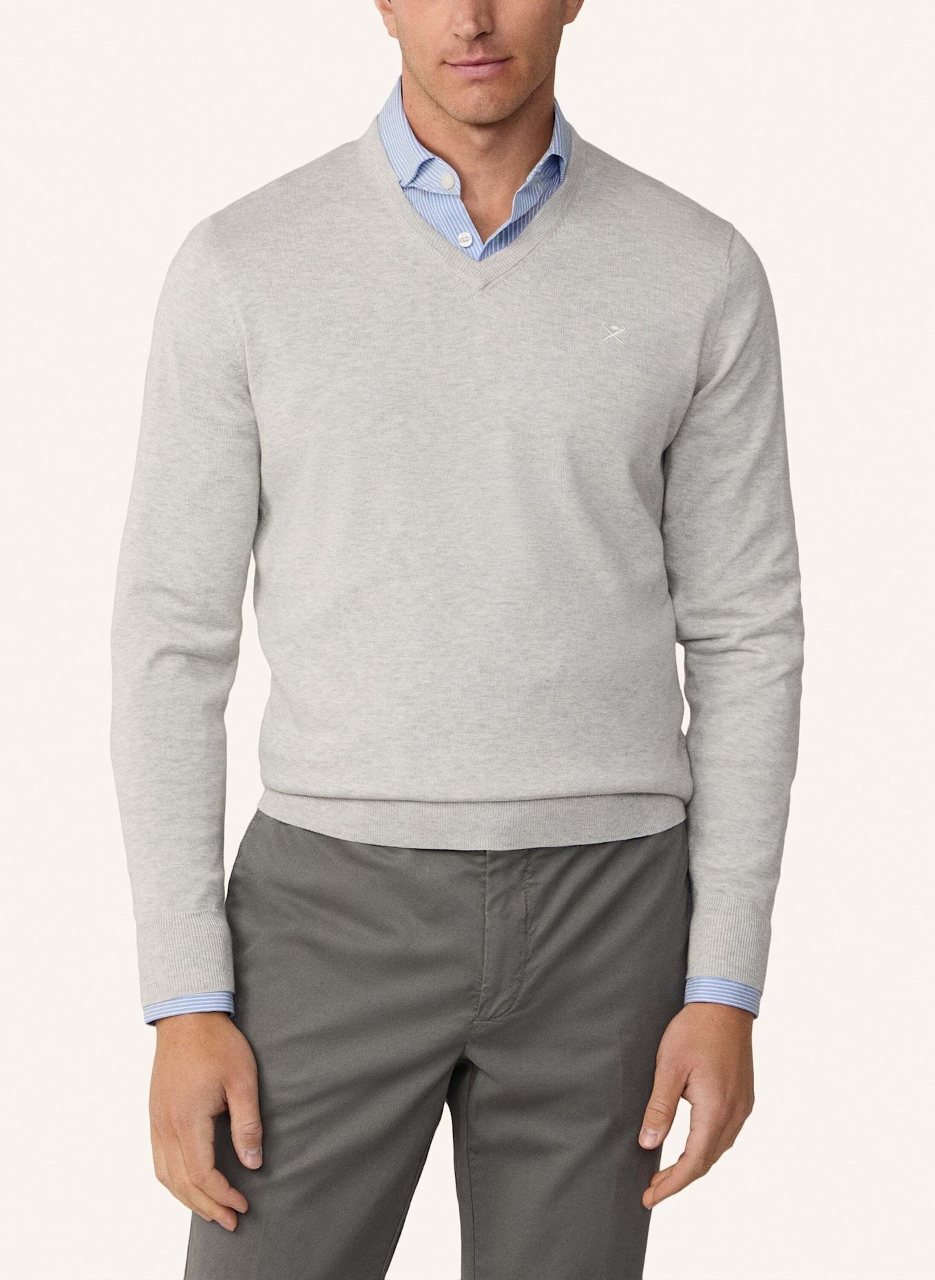 HACKETT LONDON Pullover COTTON SILK V NECK.: HELLGRAU