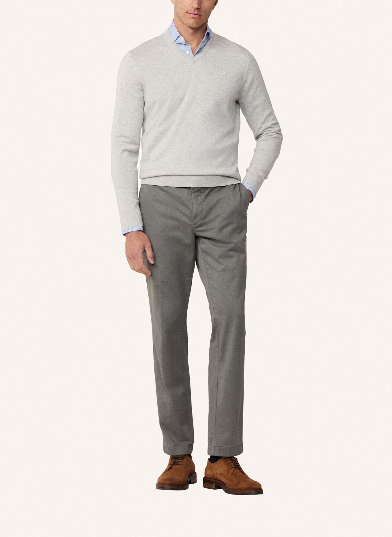 HACKETT LONDON Pullover COTTON SILK V NECK.: HELLGRAU