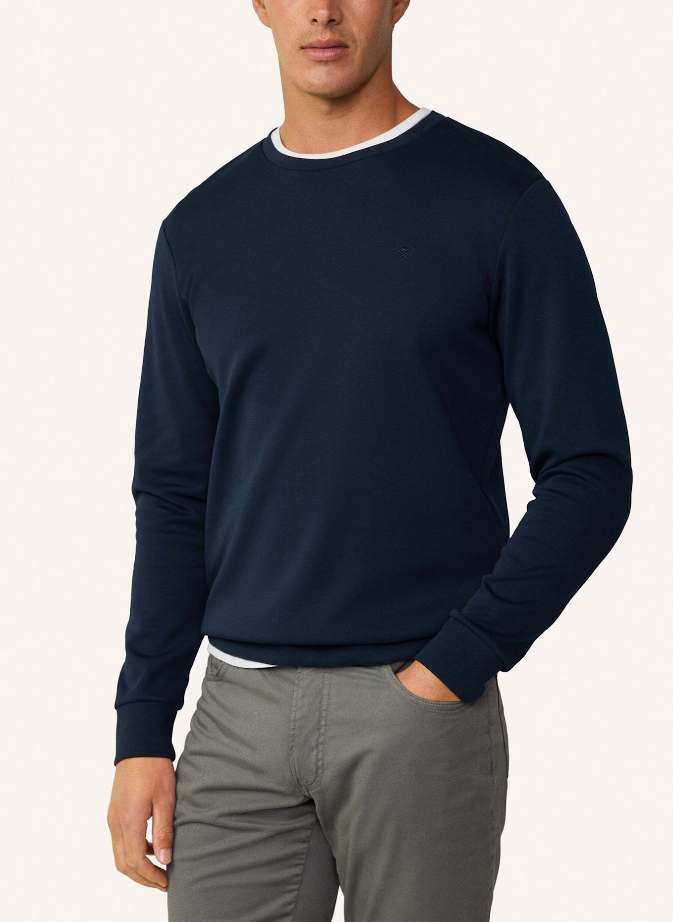 HACKETT LONDON Pullover DOUBLE KNIT CREW: DUNKELBLAU