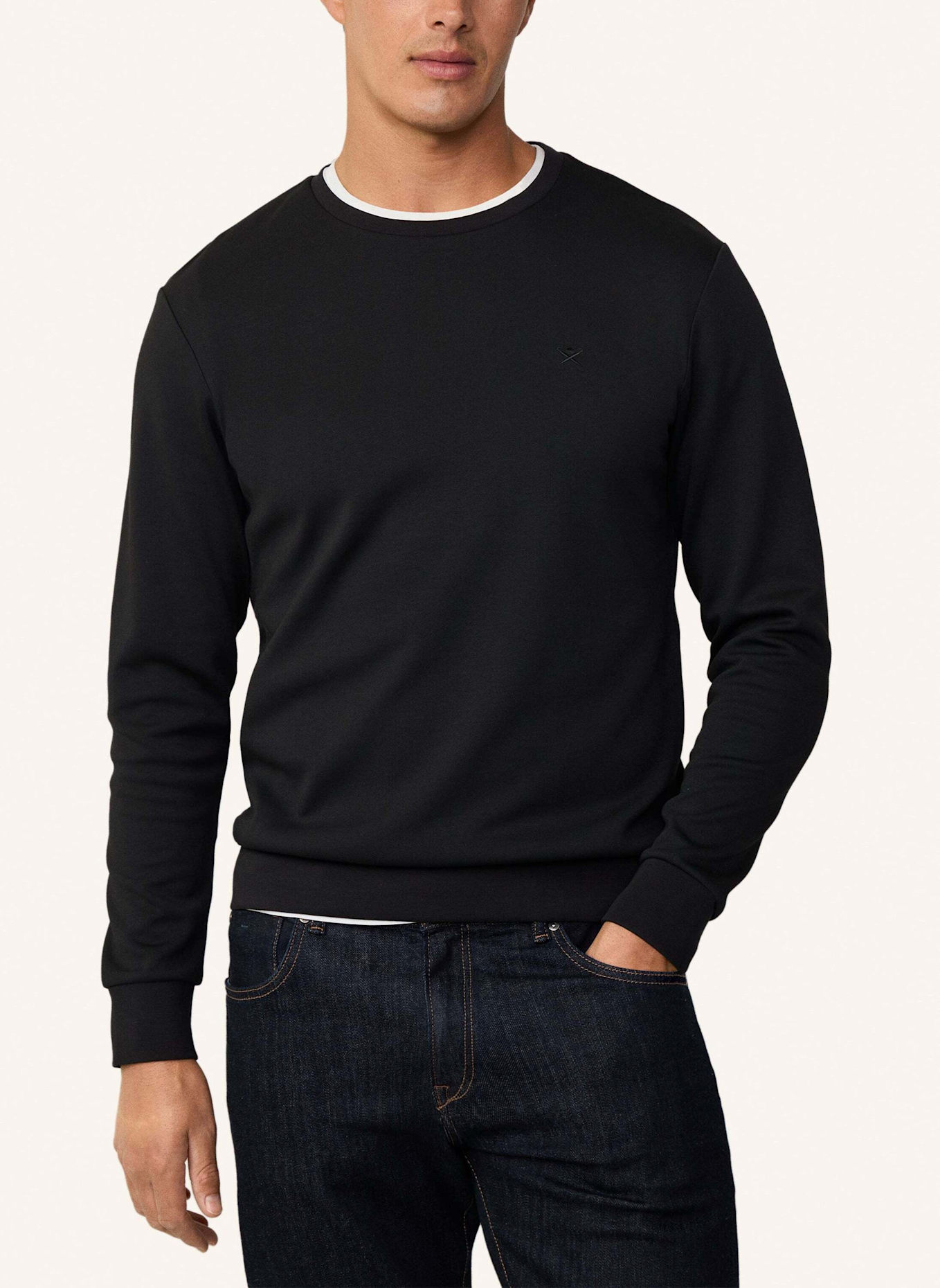 HACKETT LONDON Pullover DOUBLE KNIT CREW: SCHWARZ