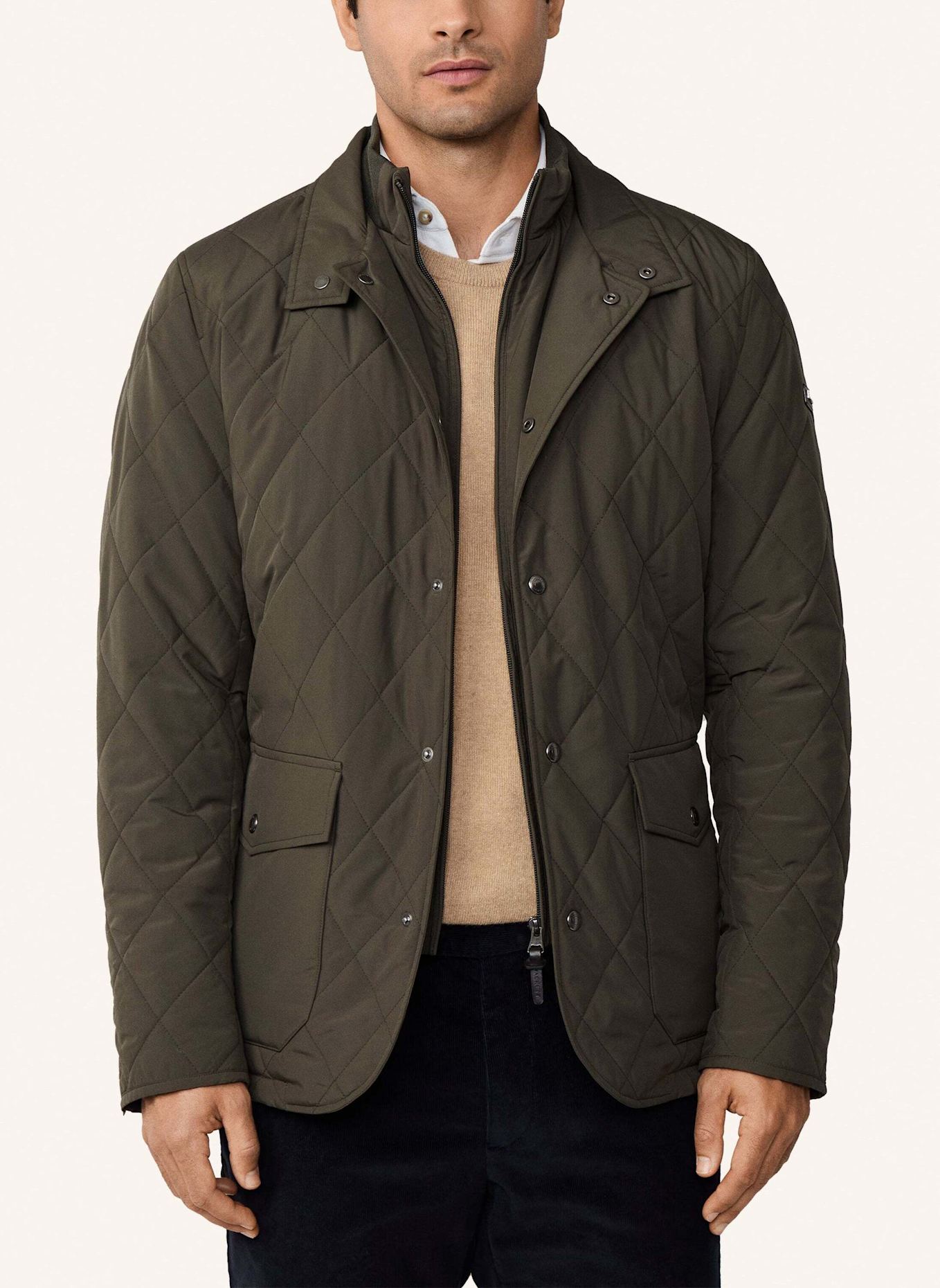 HACKETT LONDON Quilted jacket with facing in khaki
