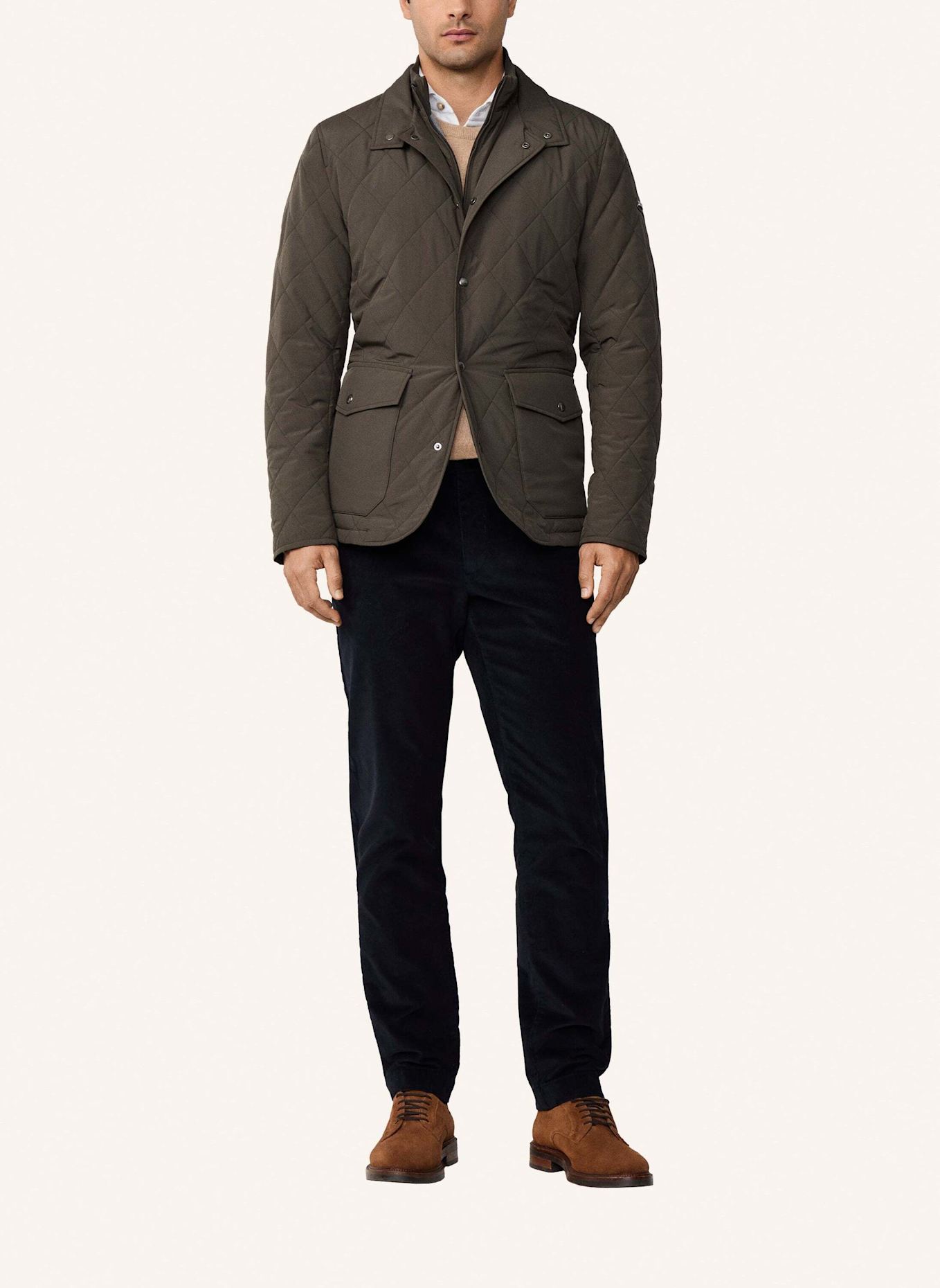 HACKETT LONDON Quilted jacket with facing in khaki