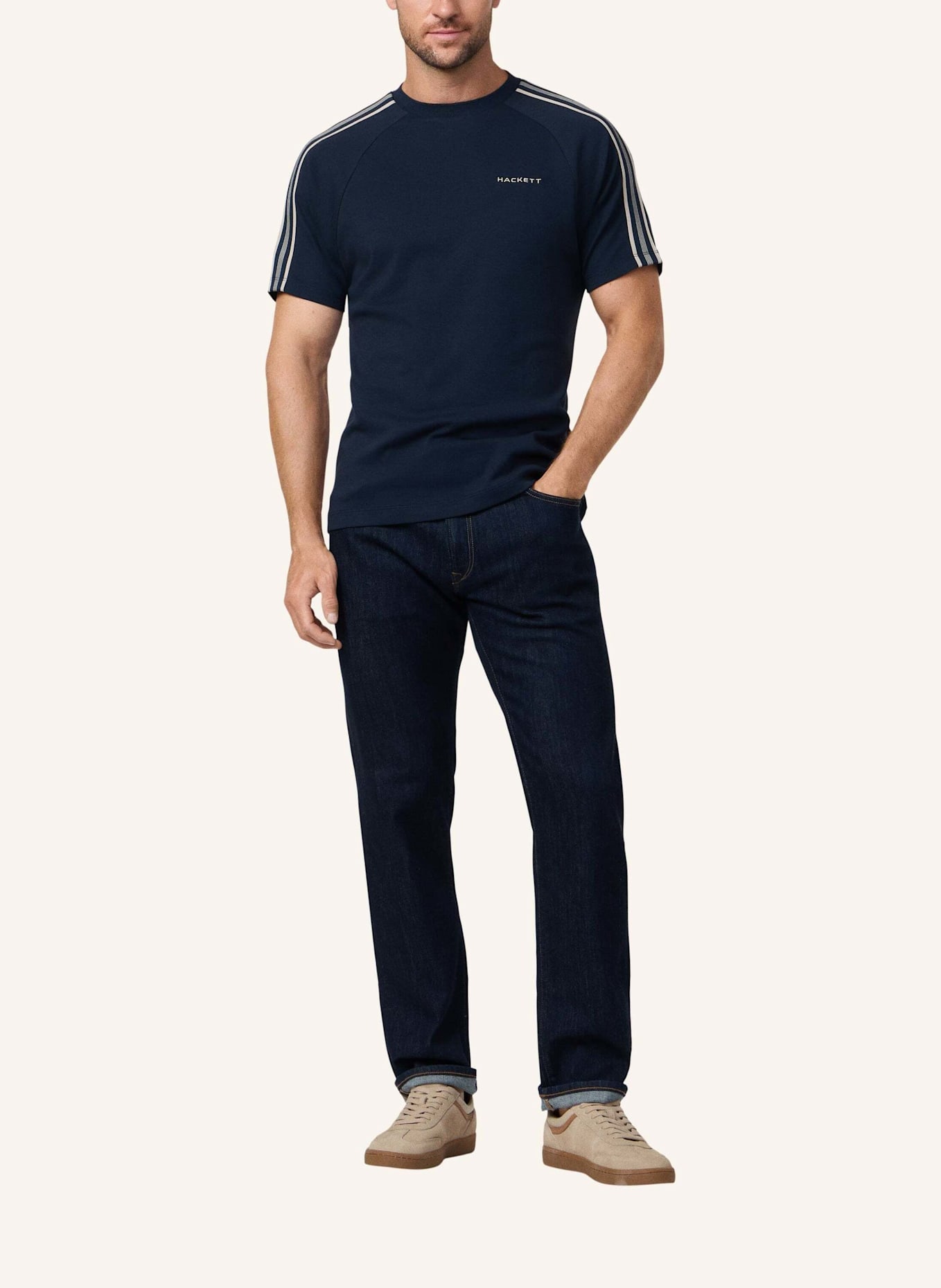 HACKETT LONDON T-Shirt HS TAPE TEE: DUNKELBLAU