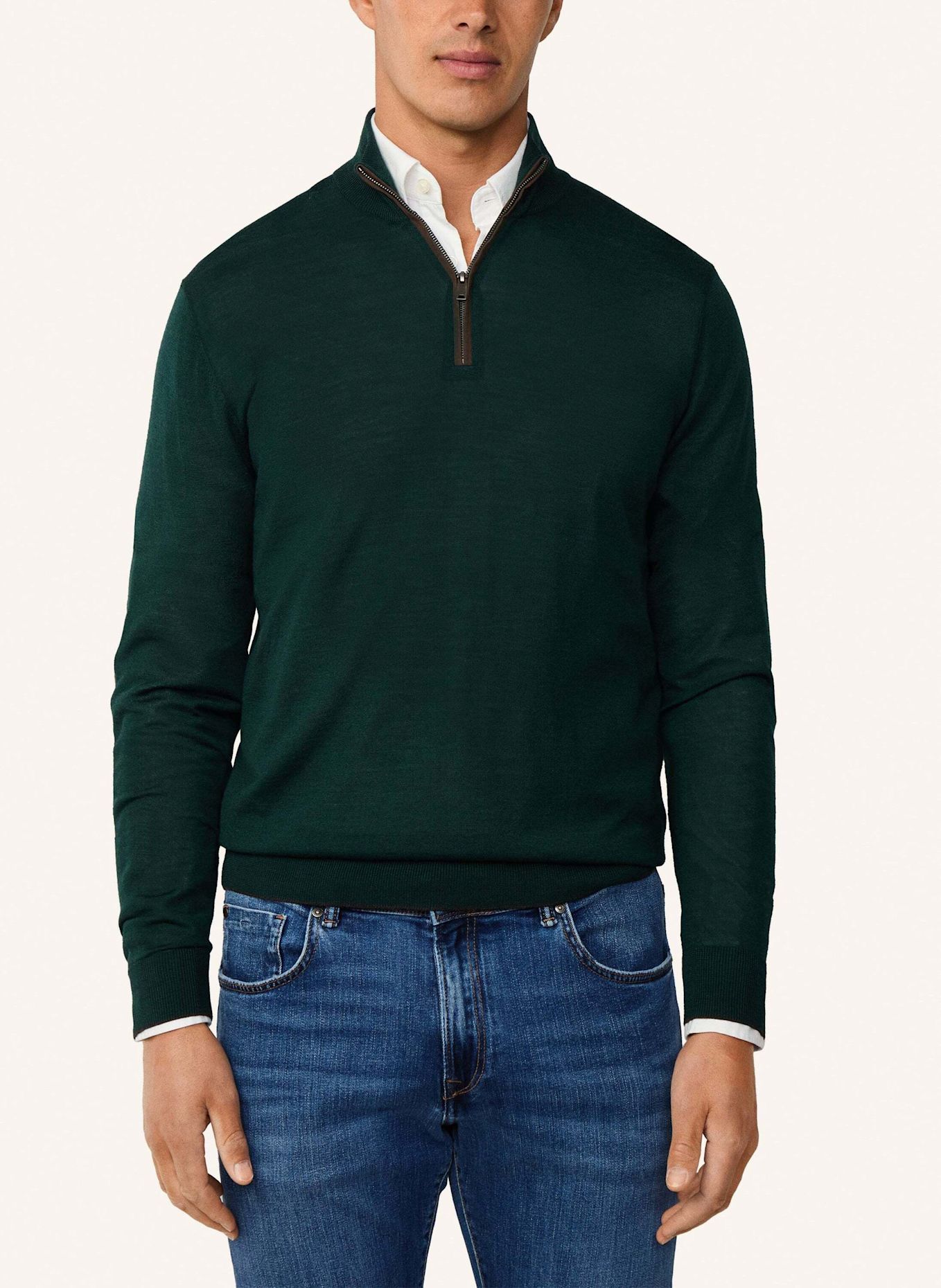HACKETT LONDON Pullover MERINO SILK HZIP: DUNKELGRÜN
