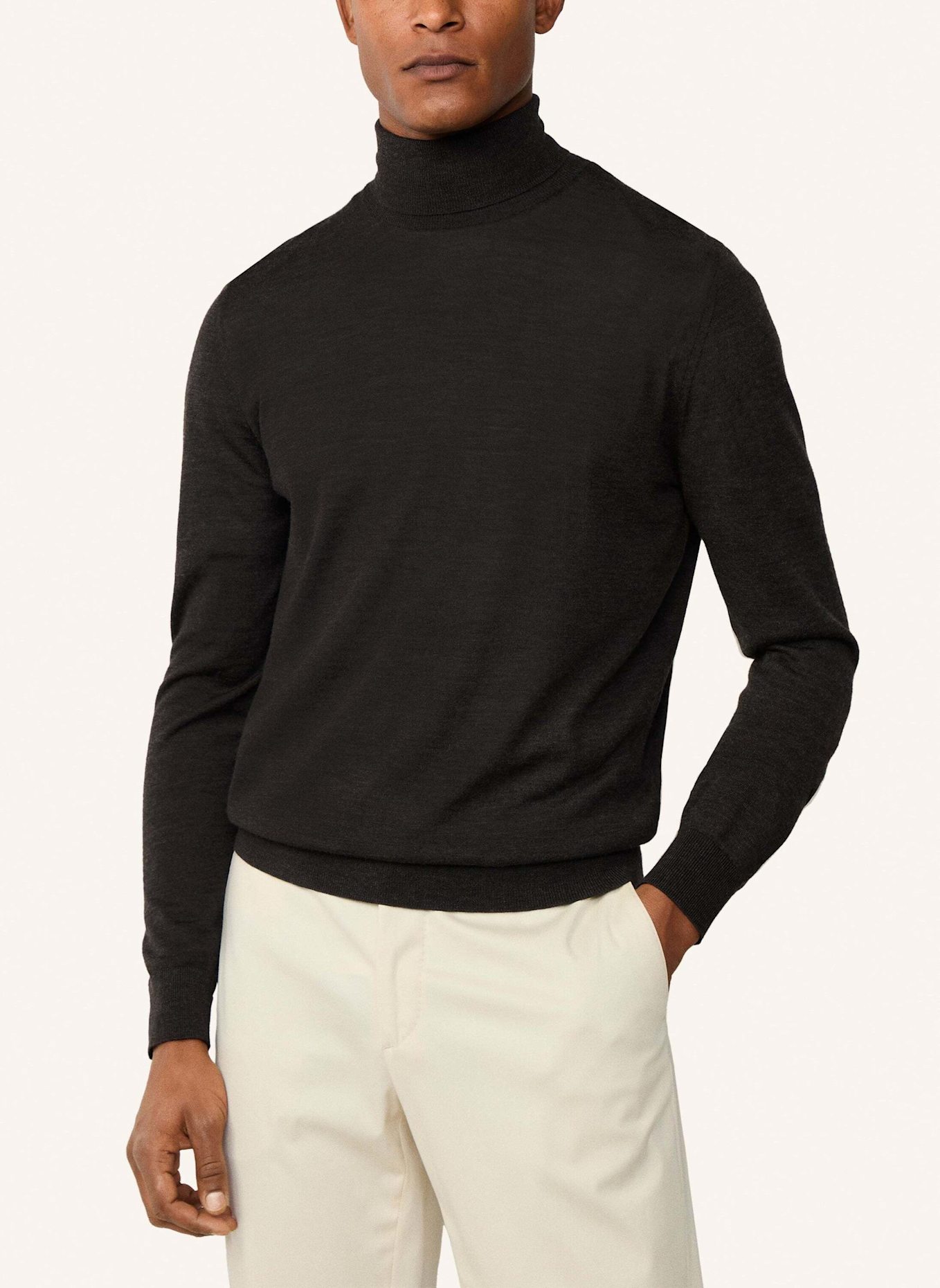 HACKETT LONDON Pullover MERINO SILK ROLL NECK: DUNKELBRAUN