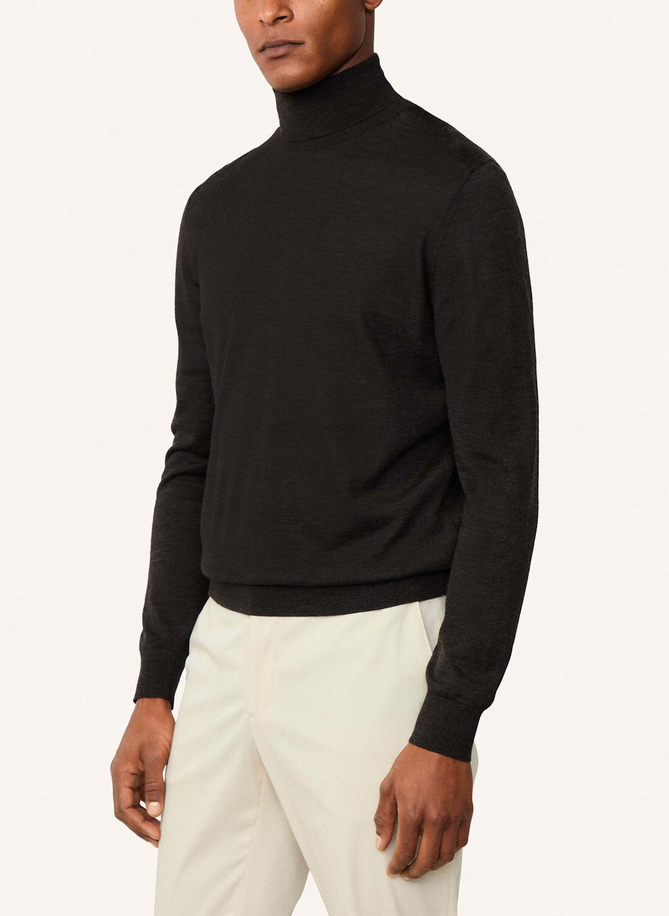 HACKETT LONDON Pullover MERINO SILK ROLL NECK: DUNKELBRAUN