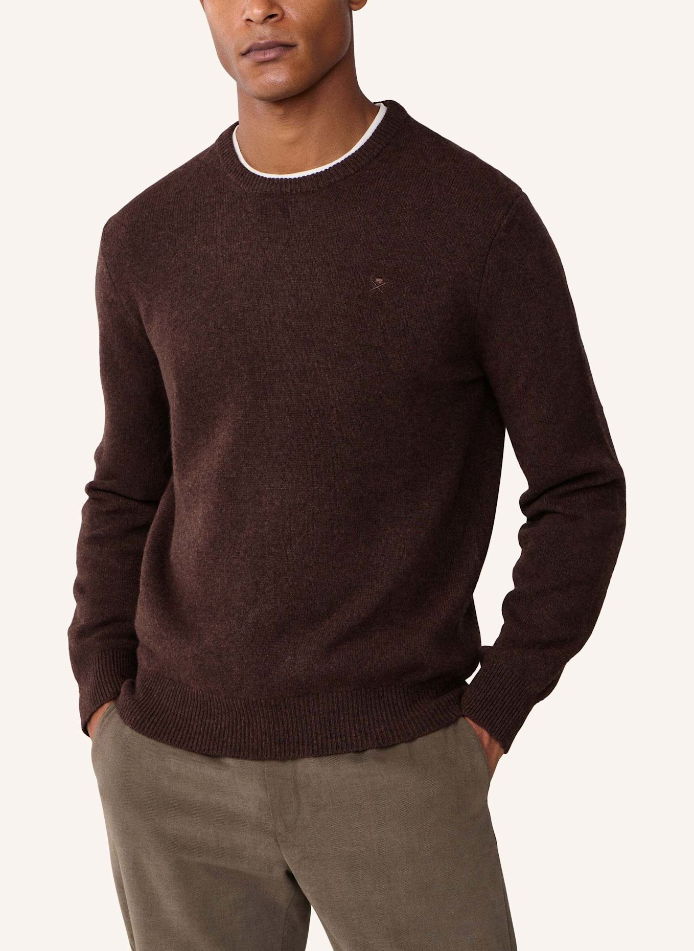 HACKETT LONDON Pullover LAMBSWOOL CREW: DUNKELBRAUN