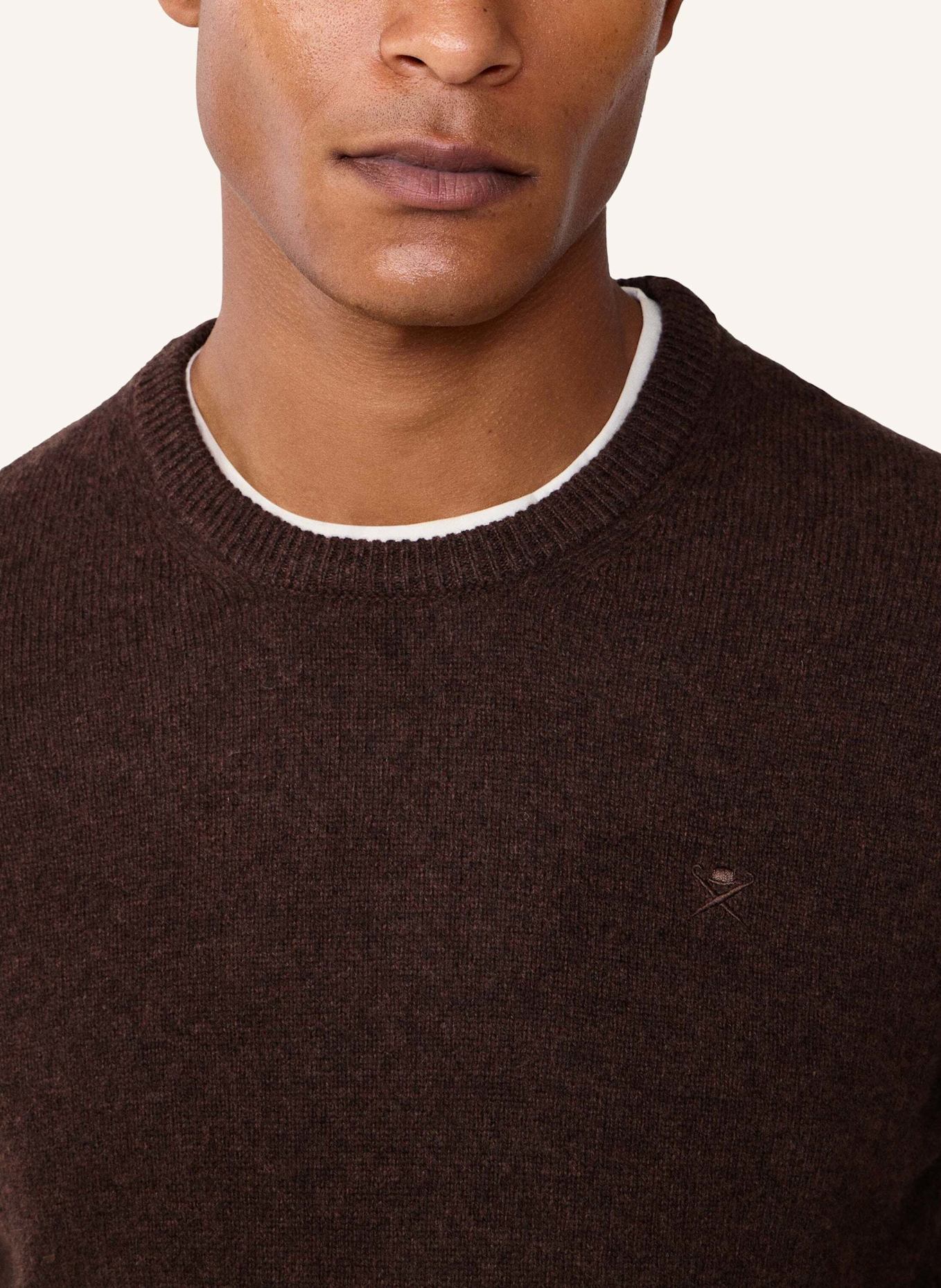 HACKETT LONDON Pullover LAMBSWOOL CREW: DUNKELBRAUN
