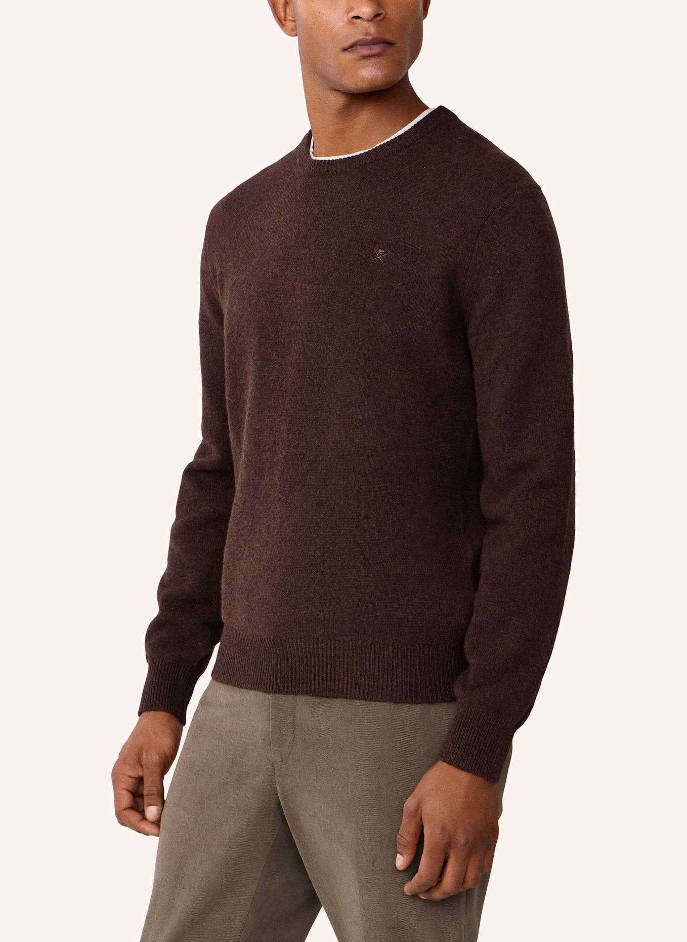 HACKETT LONDON Pullover LAMBSWOOL CREW: DUNKELBRAUN