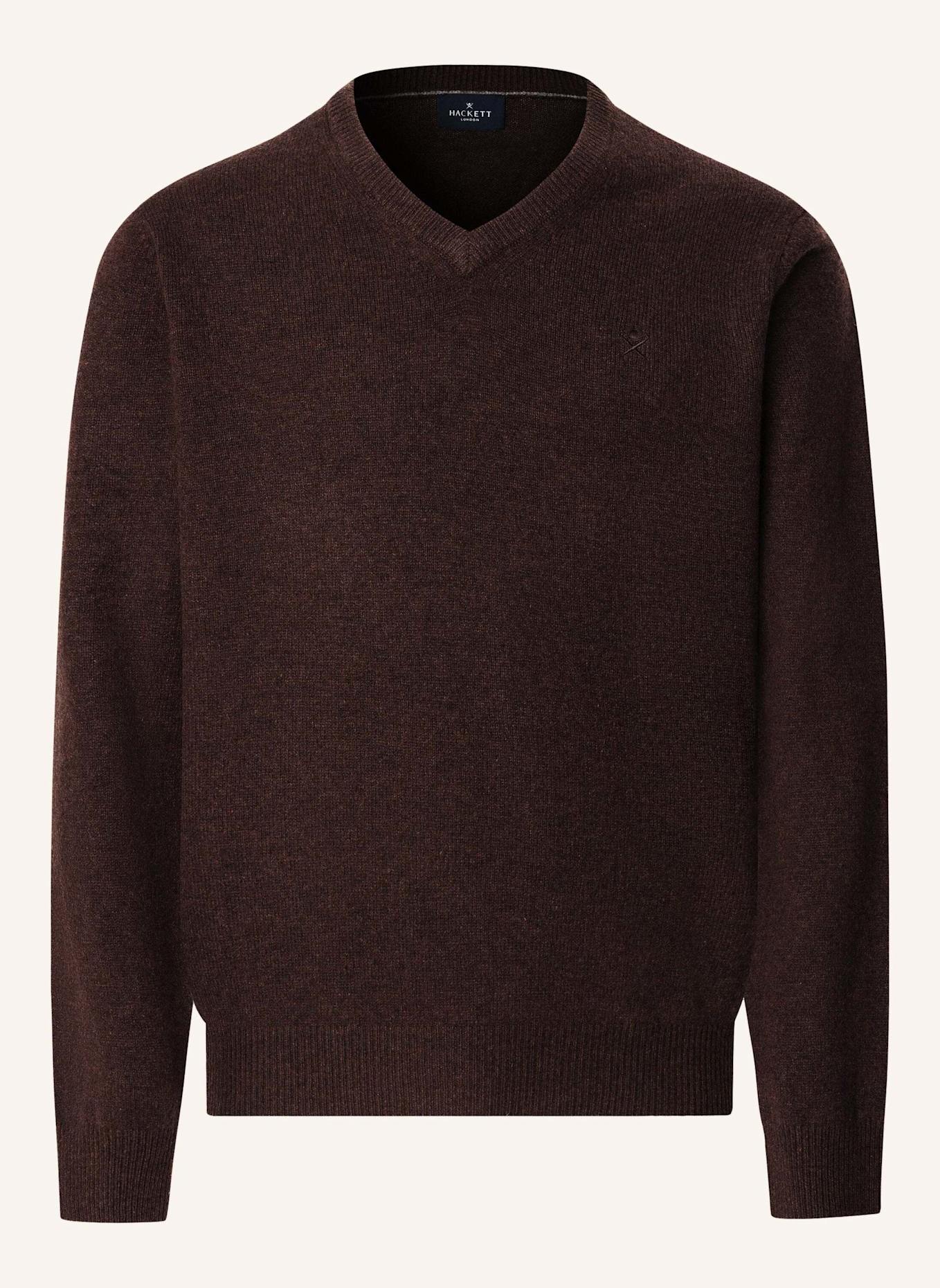 HACKETT LONDON Pullover LAMBSWOOL V NECK: DUNKELBRAUN