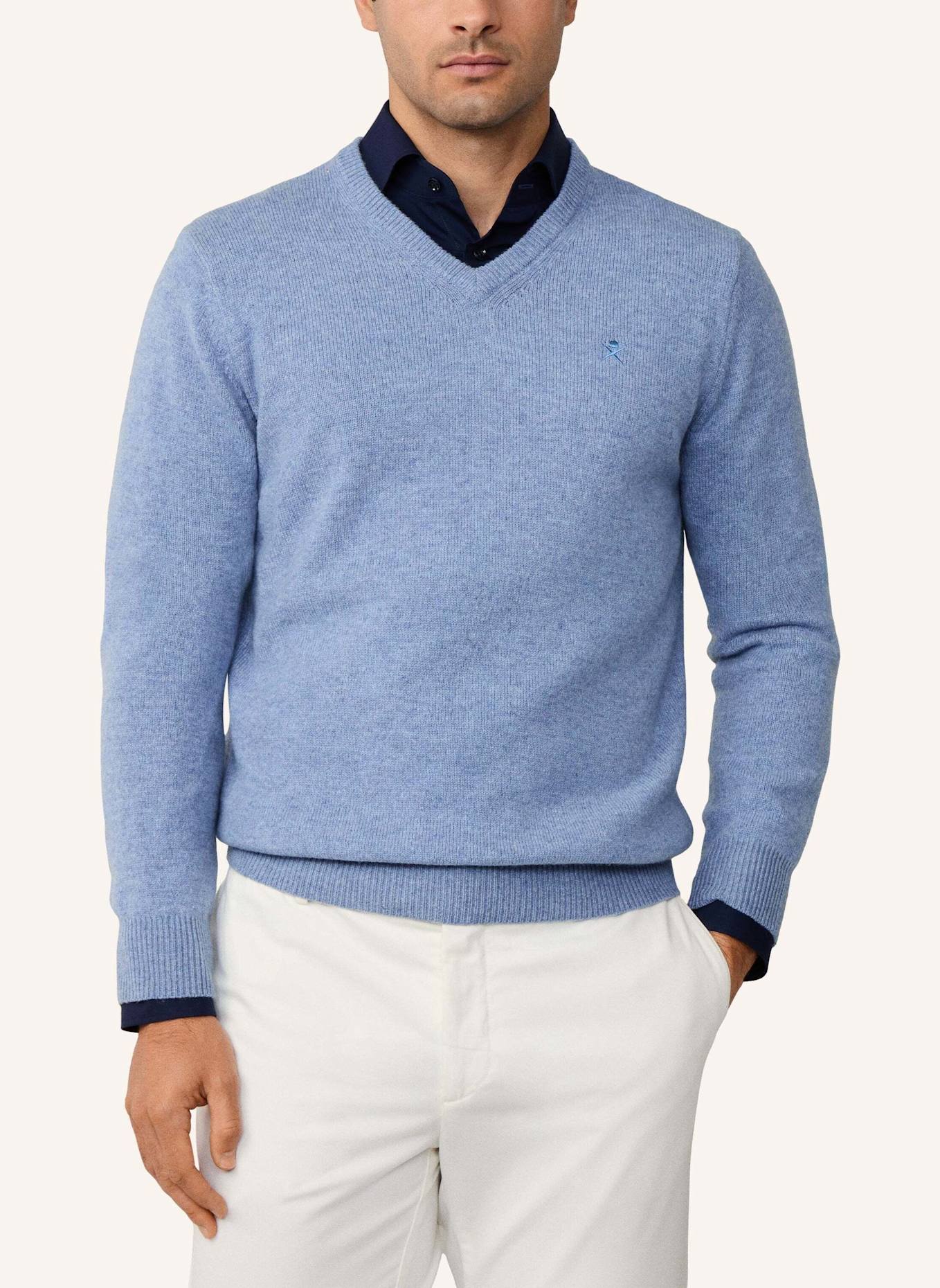 HACKETT LONDON Pullover LAMBSWOOL V NECK: BLAU