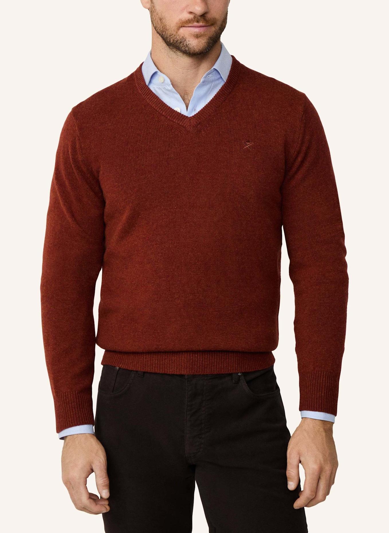 HACKETT LONDON Pullover LAMBSWOOL V NECK: COGNAC