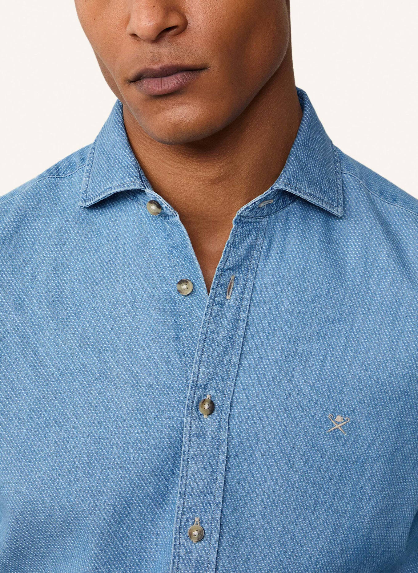 HACKETT LONDON Freizeithemd INDIGO DOBBY: HELLBLAU