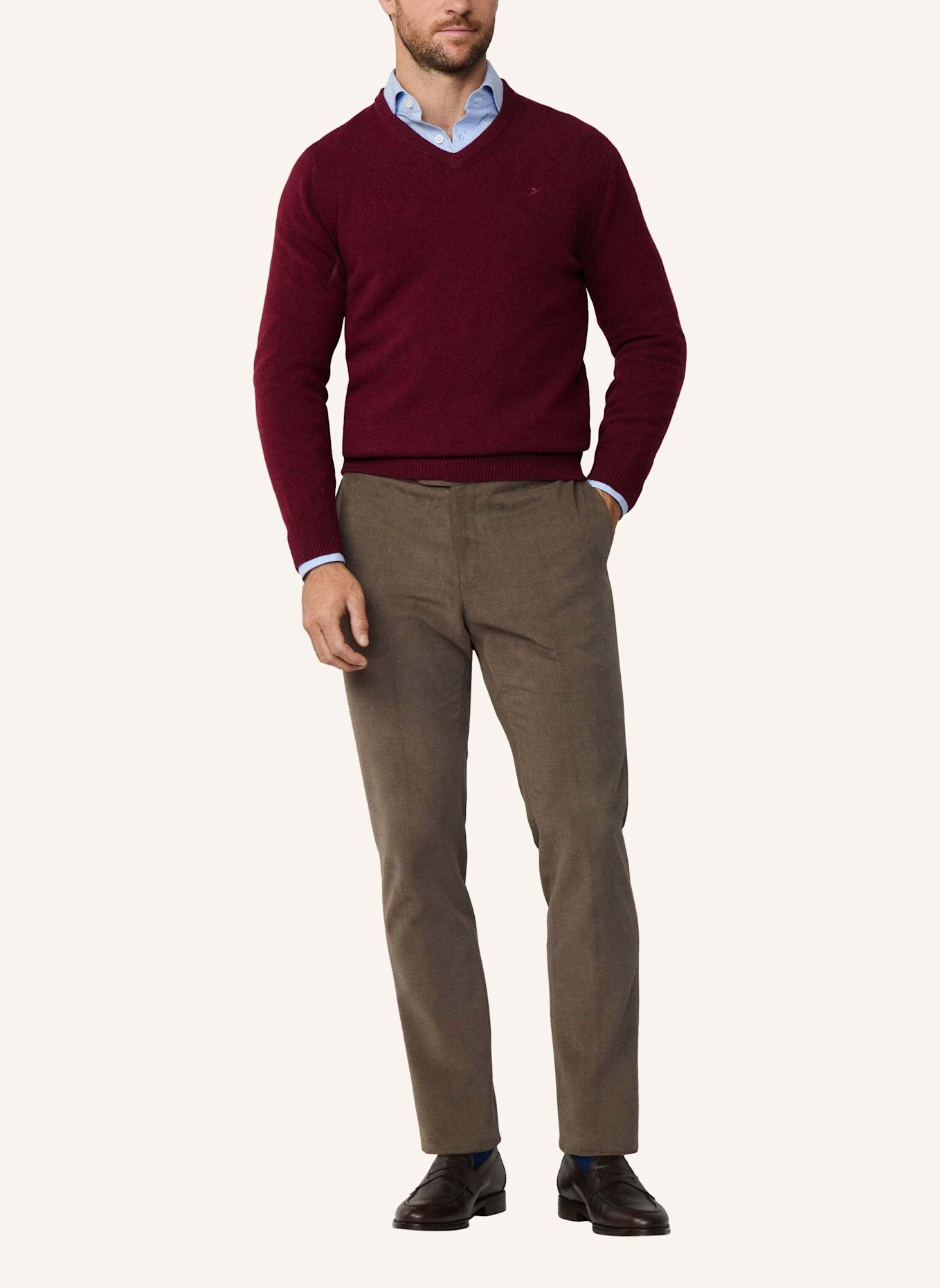 HACKETT LONDON Pullover LAMBSWOOL V NECK: DUNKELROT