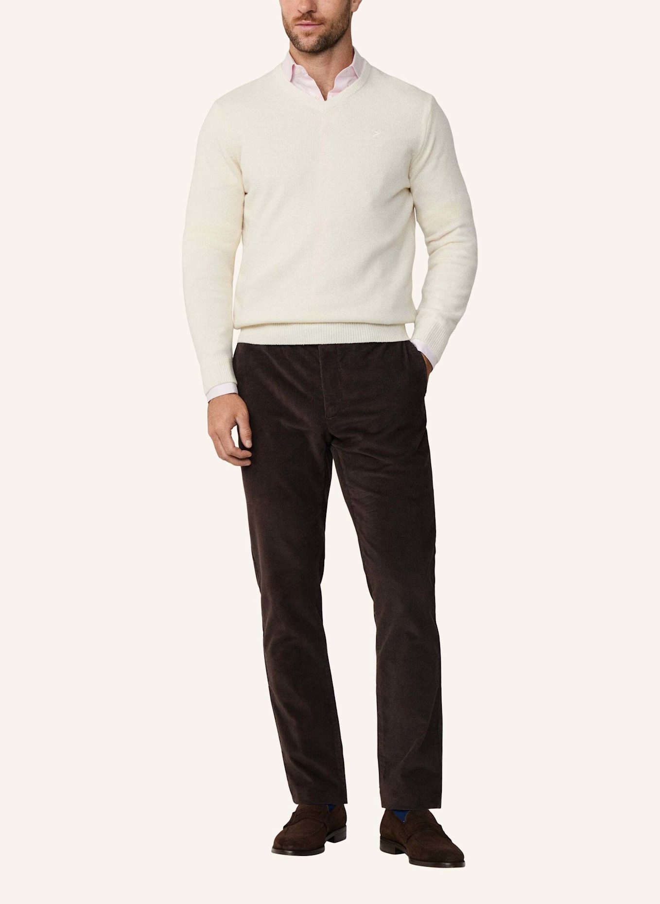 HACKETT LONDON Pullover LAMBSWOOL V NECK: CREME