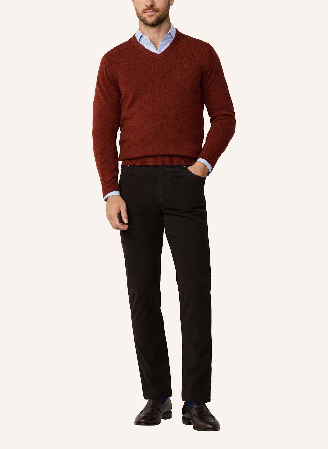 HACKETT LONDON Pullover LAMBSWOOL V NECK: COGNAC