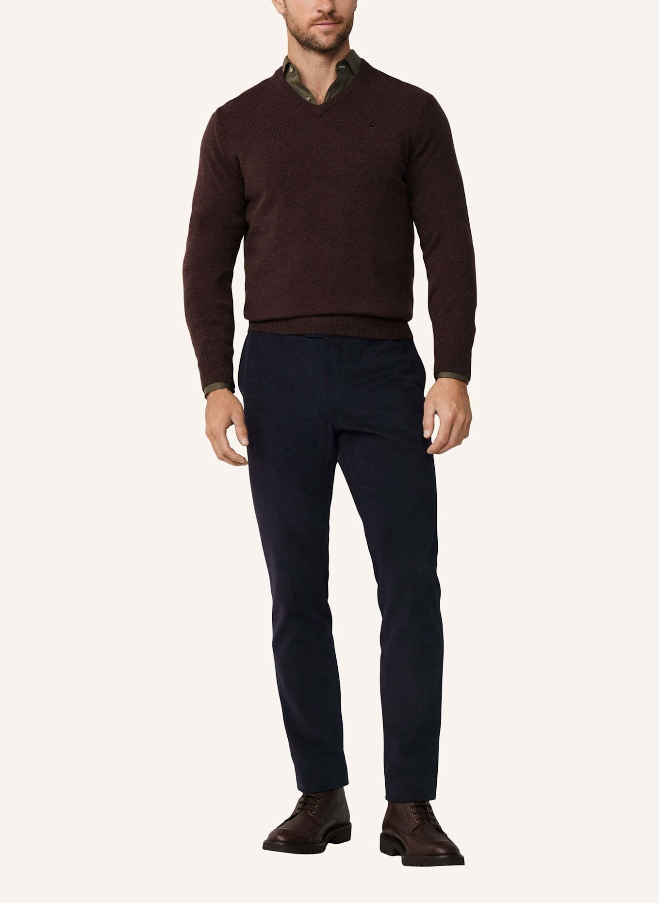 HACKETT LONDON Pullover LAMBSWOOL V NECK: DUNKELBRAUN