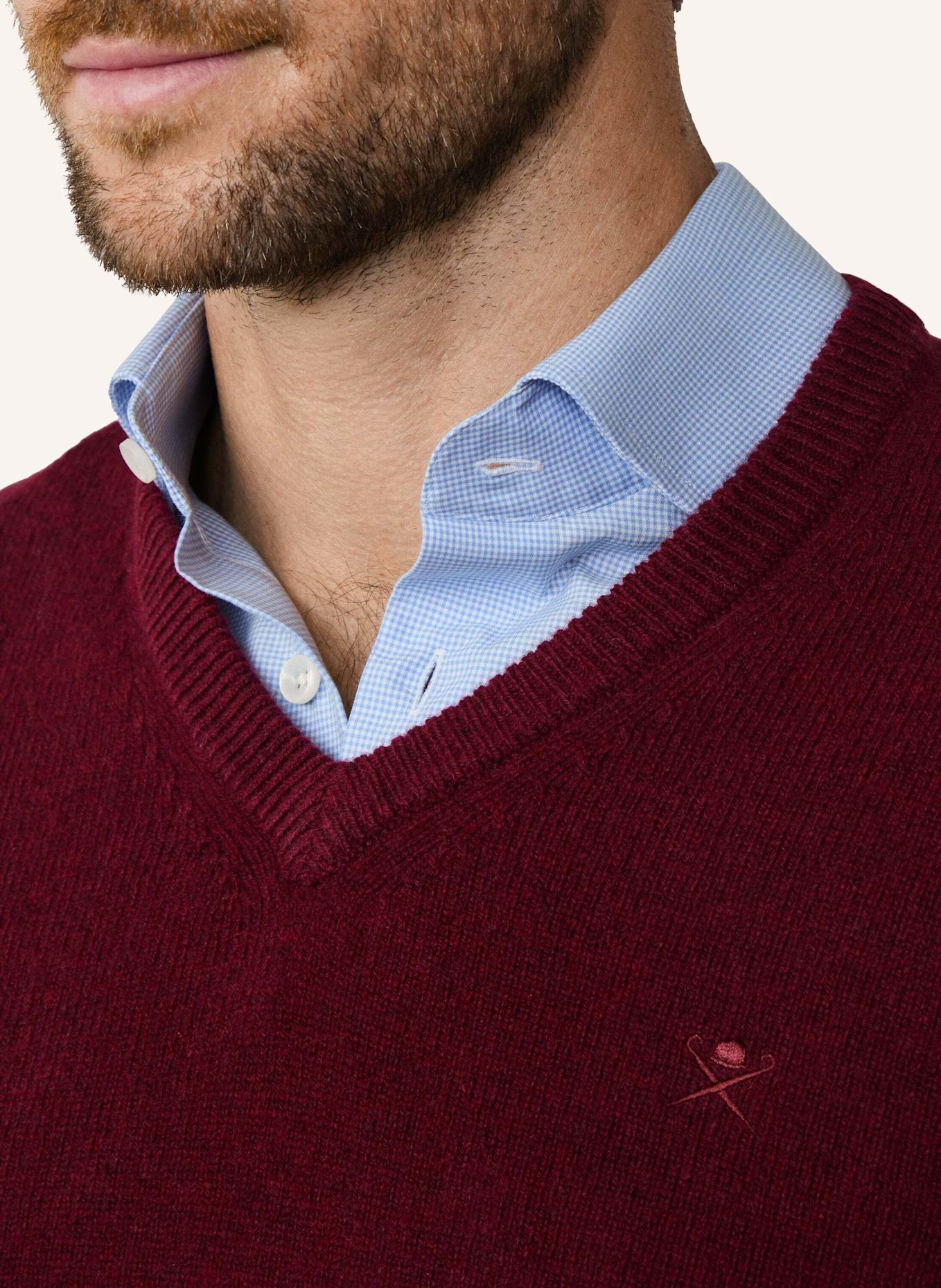 HACKETT LONDON Pullover LAMBSWOOL V NECK: DUNKELROT