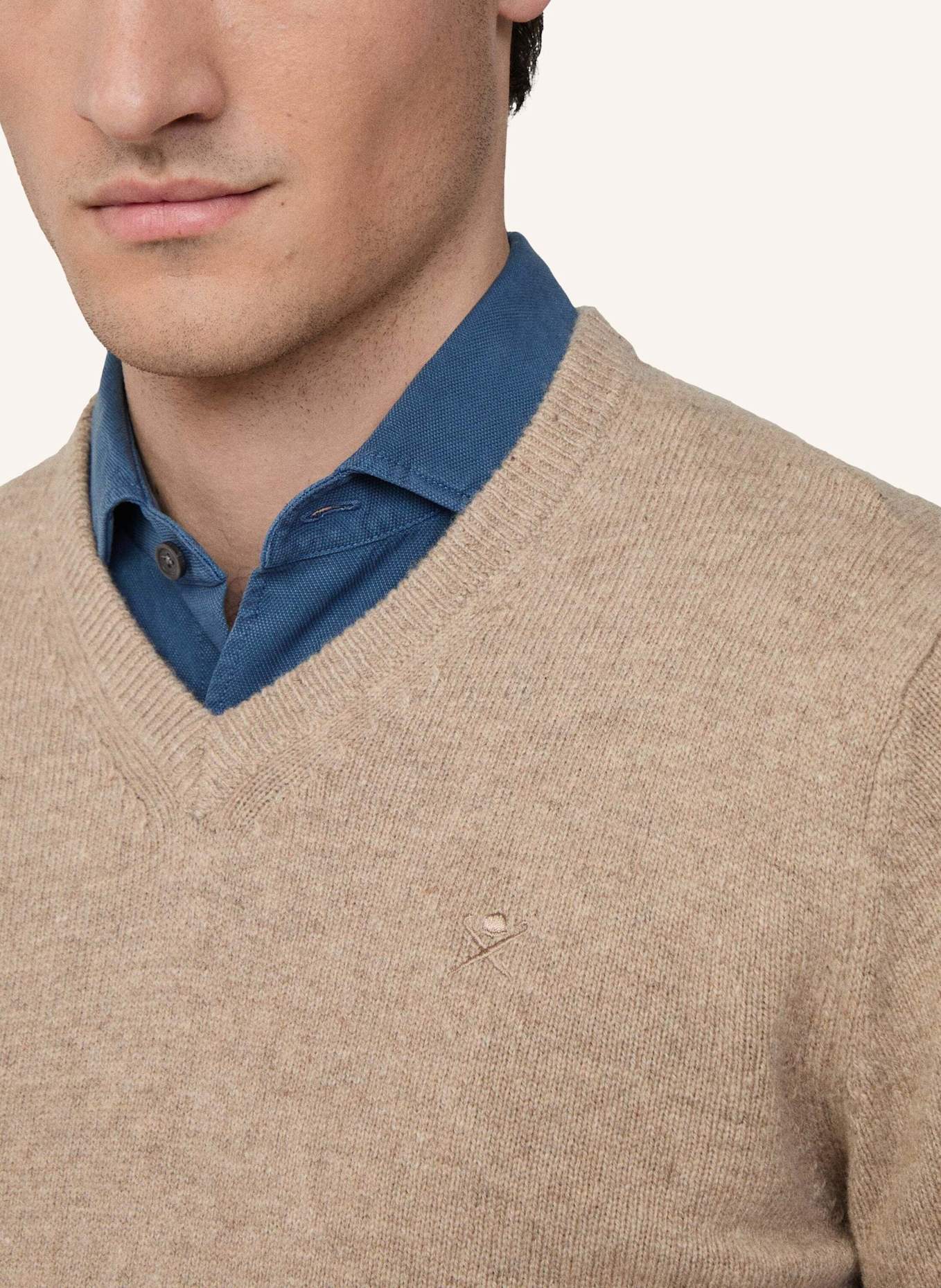 HACKETT LONDON Pullover LAMBSWOOL V NECK: BEIGE