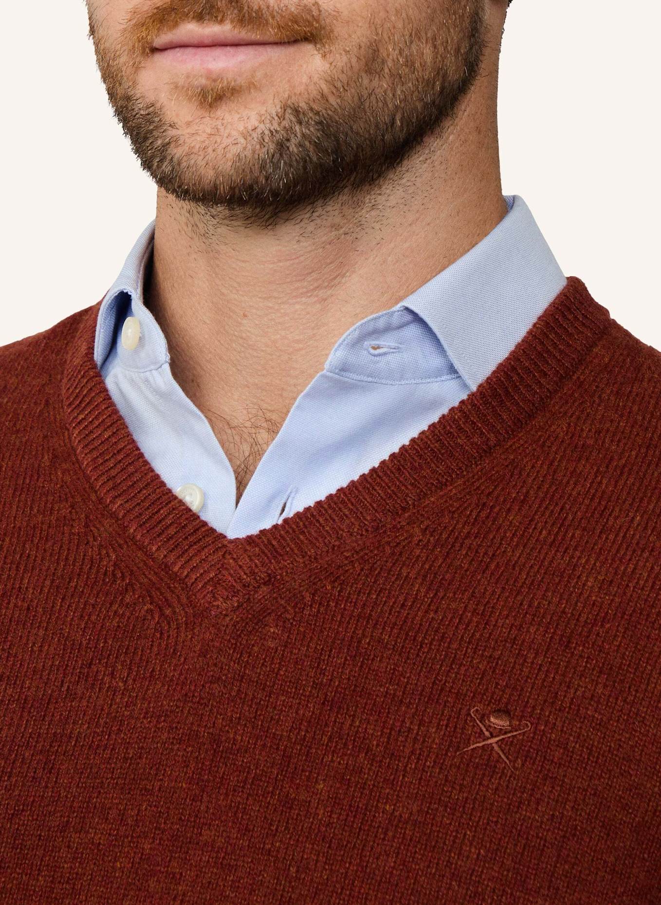 HACKETT LONDON Pullover LAMBSWOOL V NECK: COGNAC