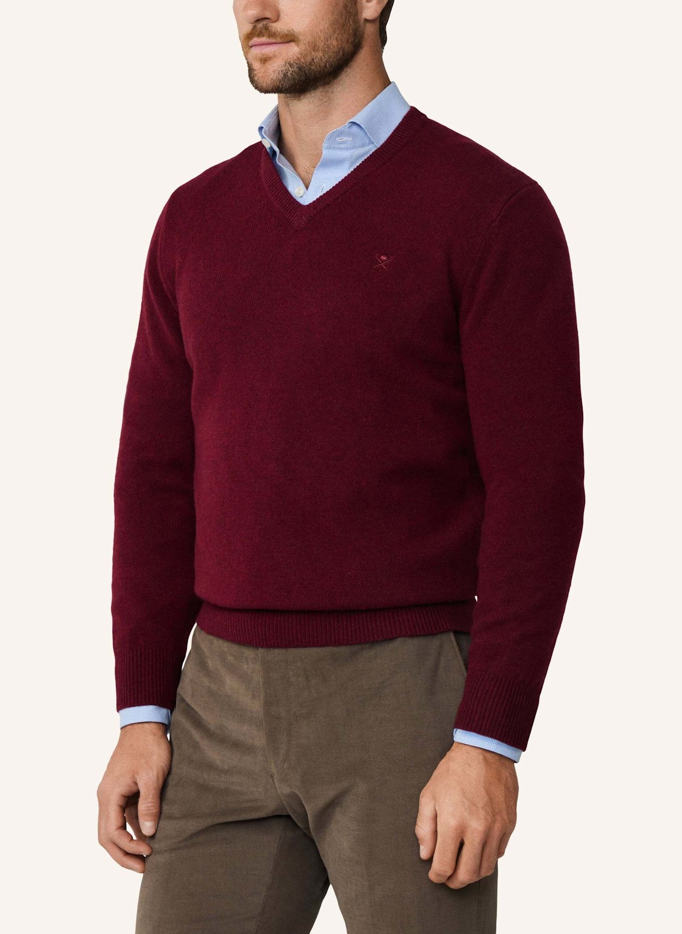 HACKETT LONDON Pullover LAMBSWOOL V NECK: DUNKELROT