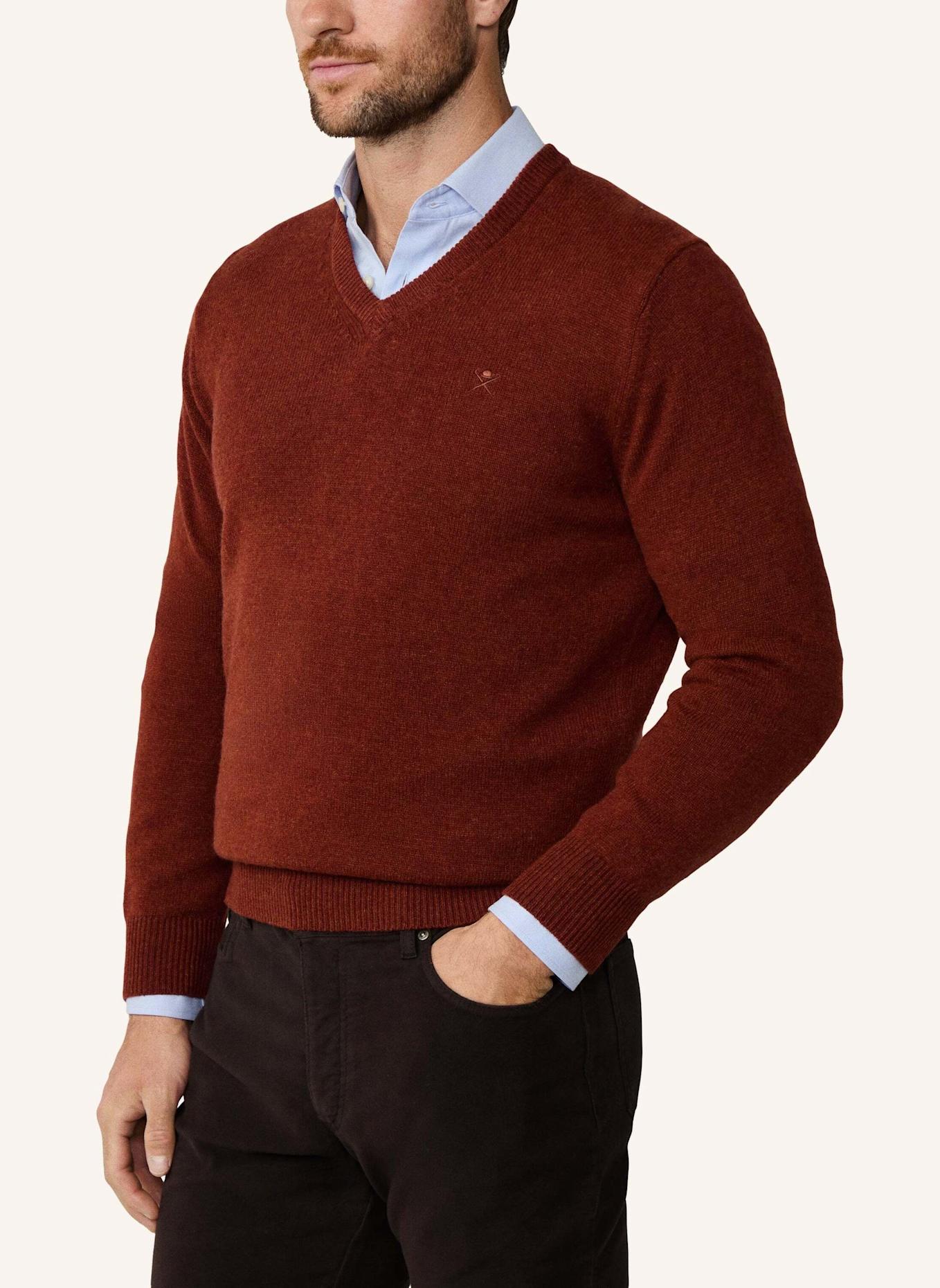 HACKETT LONDON Pullover LAMBSWOOL V NECK: COGNAC