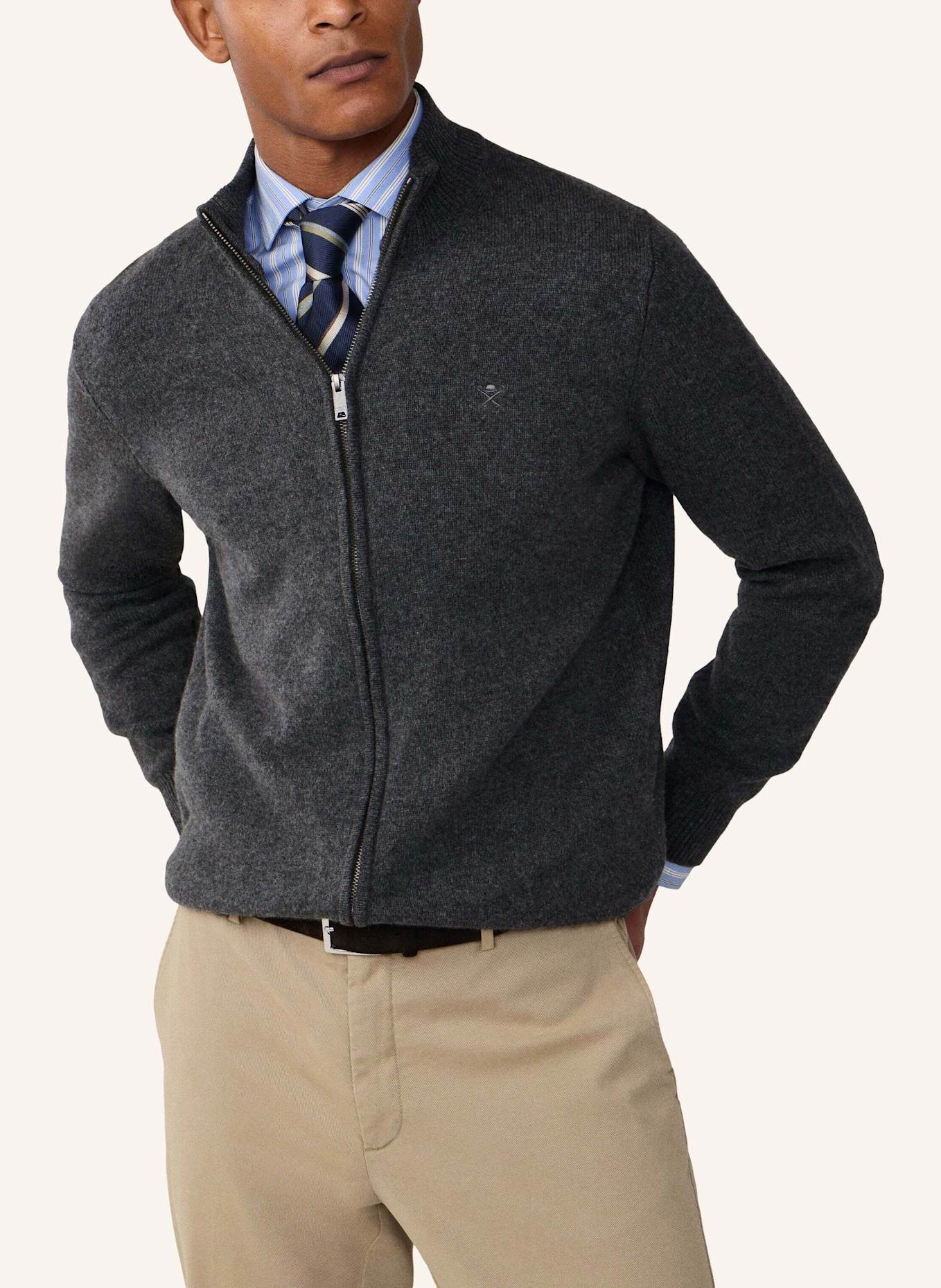 HACKETT LONDON Strickjacken Cardigan LAMBSWOOL FZIP: DUNKELGRAU