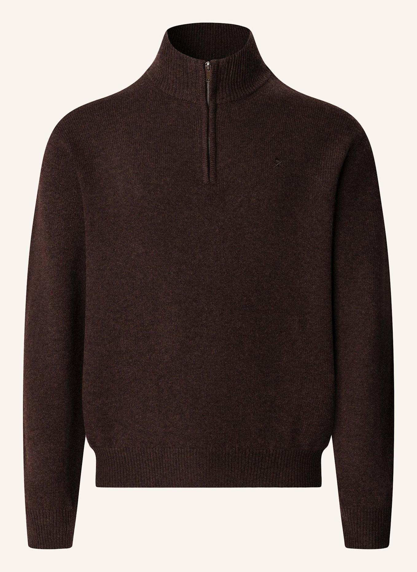 HACKETT LONDON Pullover LAMBSWOOL HZIP: DUNKELBRAUN