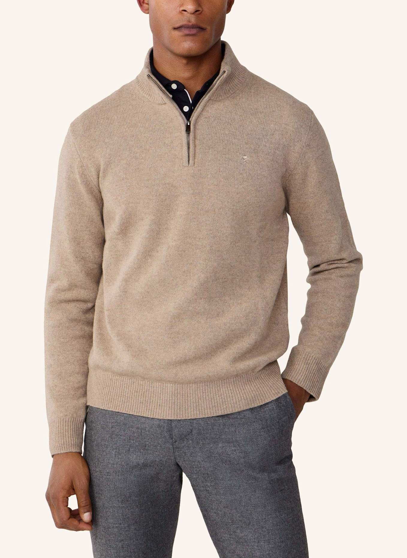 HACKETT LONDON Pullover LAMBSWOOL HZIP: BEIGE