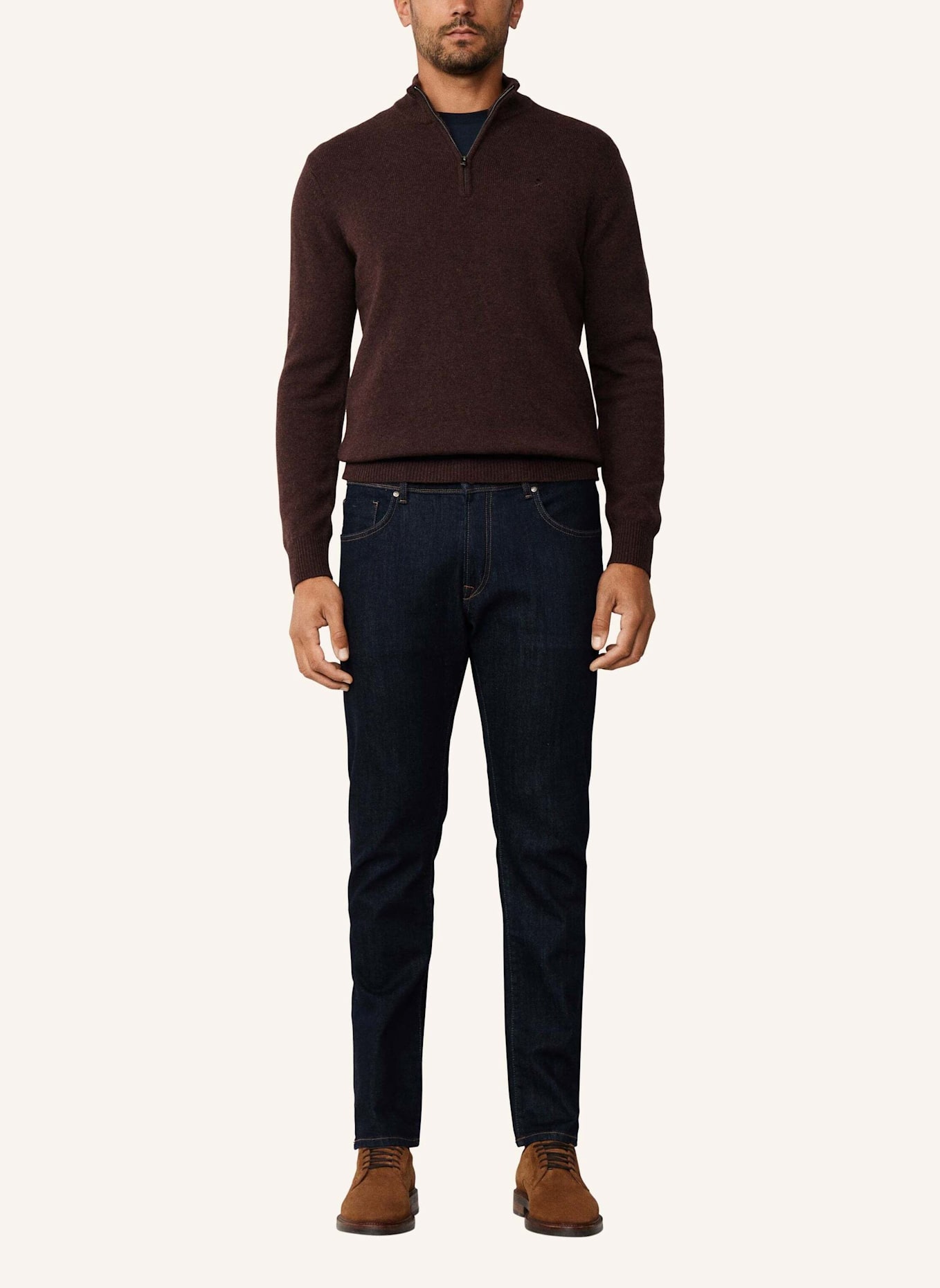 HACKETT LONDON Pullover LAMBSWOOL HZIP: DUNKELBRAUN