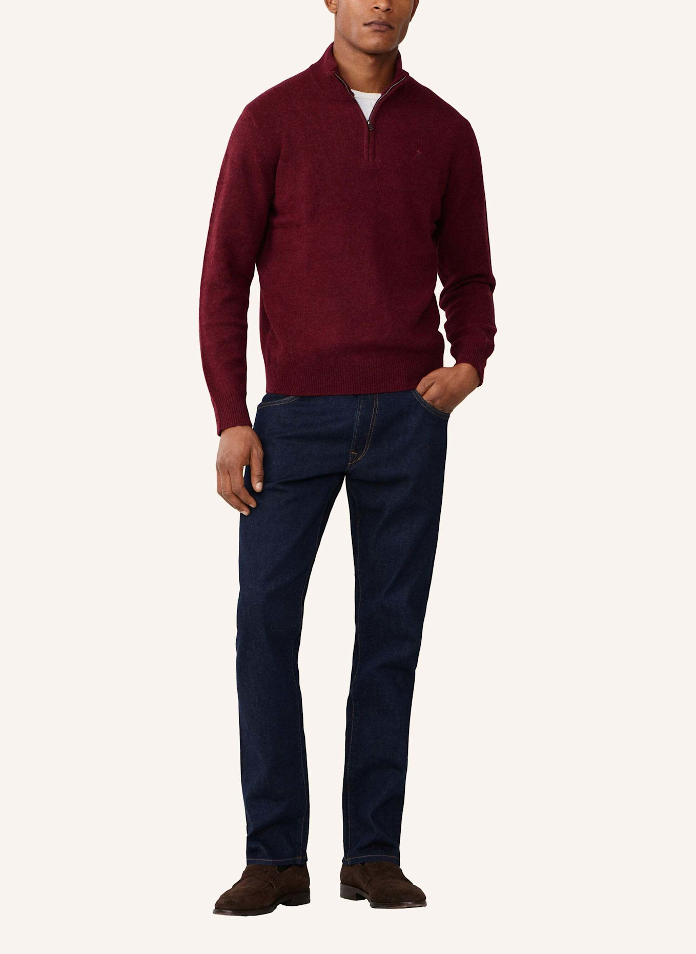 HACKETT LONDON Pullover LAMBSWOOL HZIP: DUNKELROT