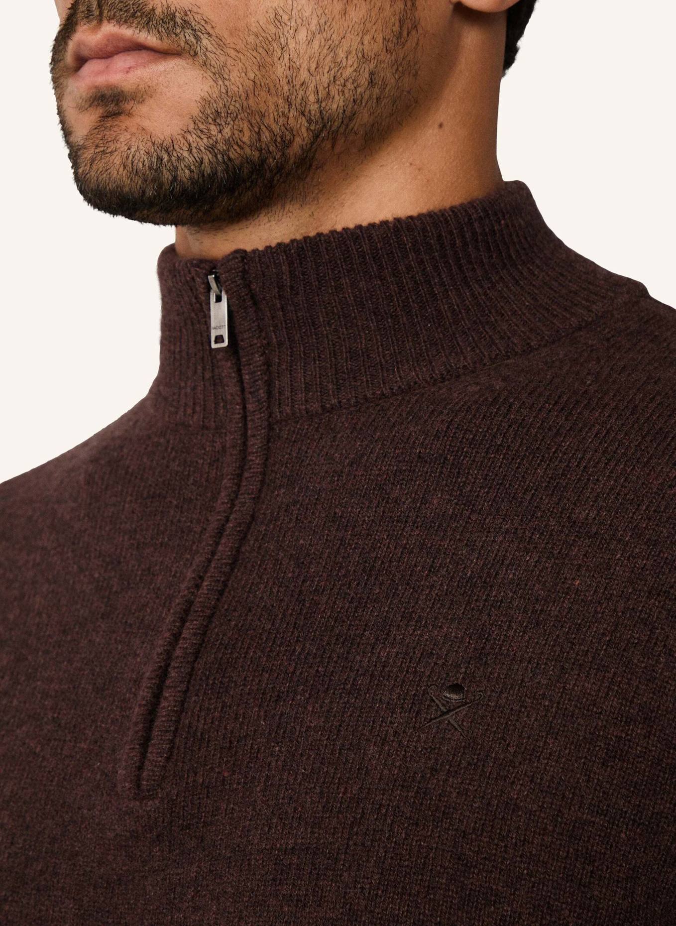 HACKETT LONDON Pullover LAMBSWOOL HZIP: DUNKELBRAUN