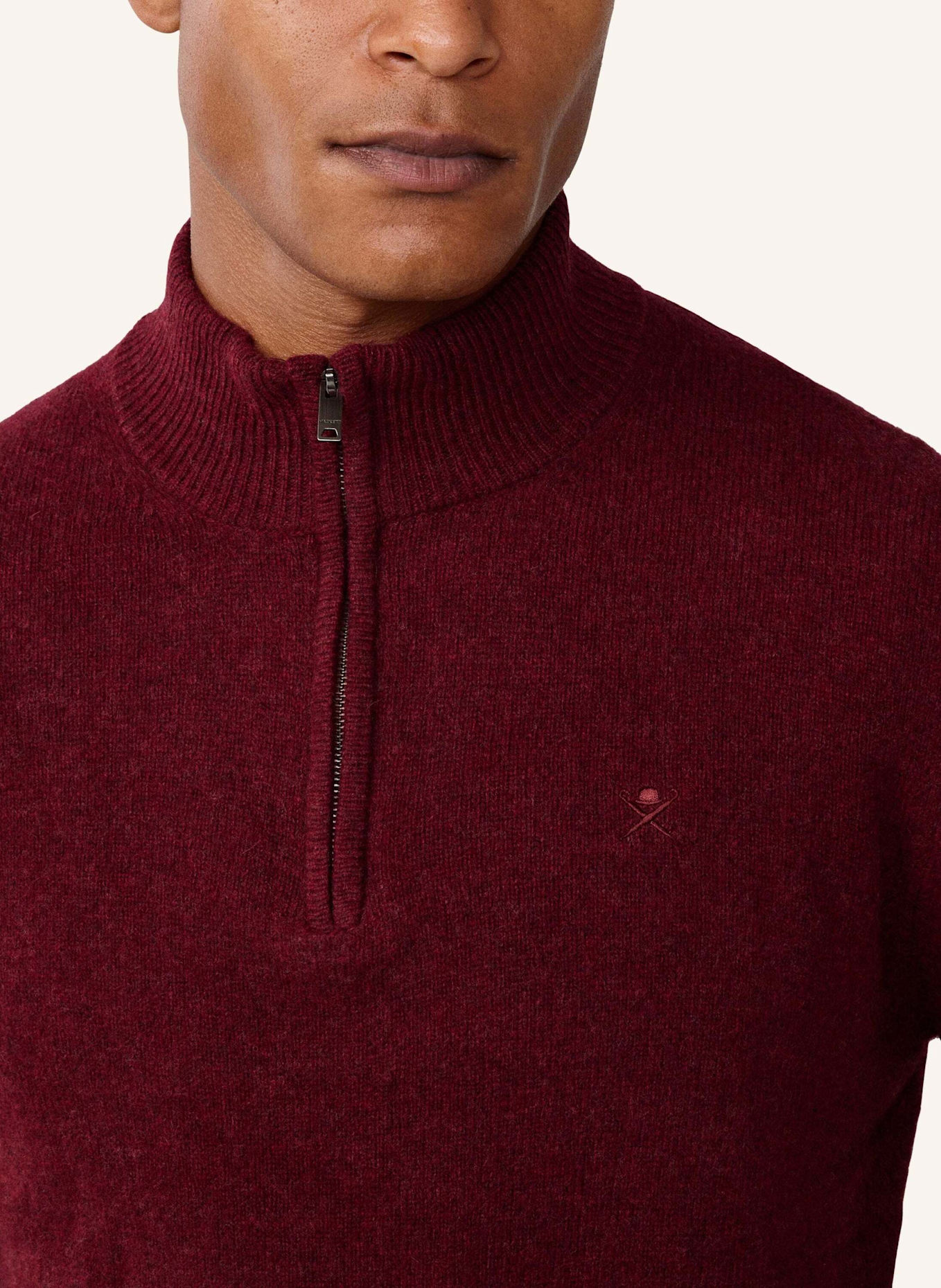 HACKETT LONDON Pullover LAMBSWOOL HZIP: DUNKELROT