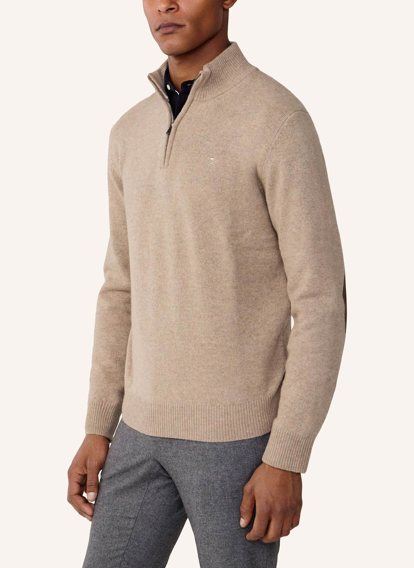HACKETT LONDON Pullover LAMBSWOOL HZIP: BEIGE