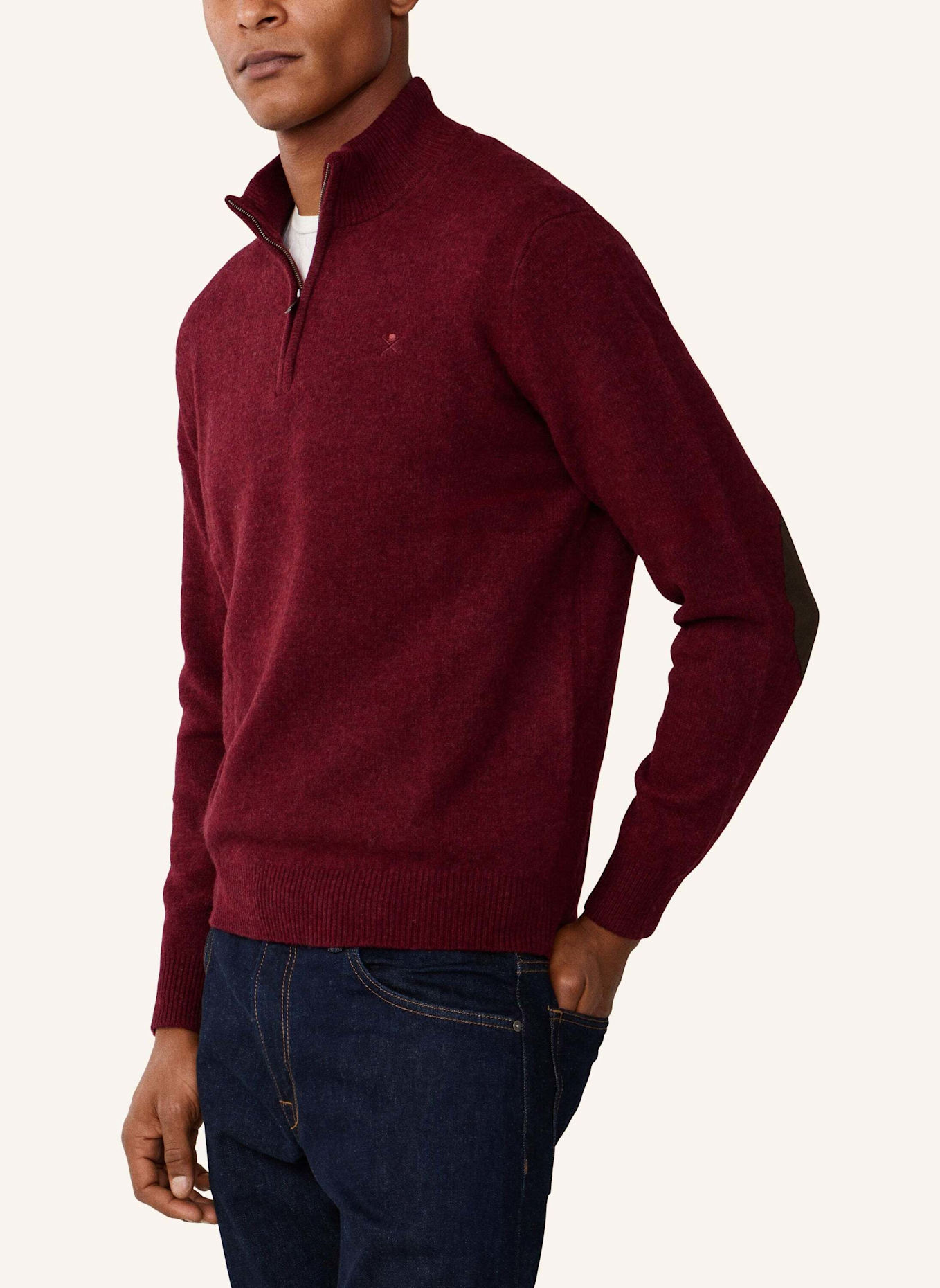 HACKETT LONDON Pullover LAMBSWOOL HZIP: DUNKELROT