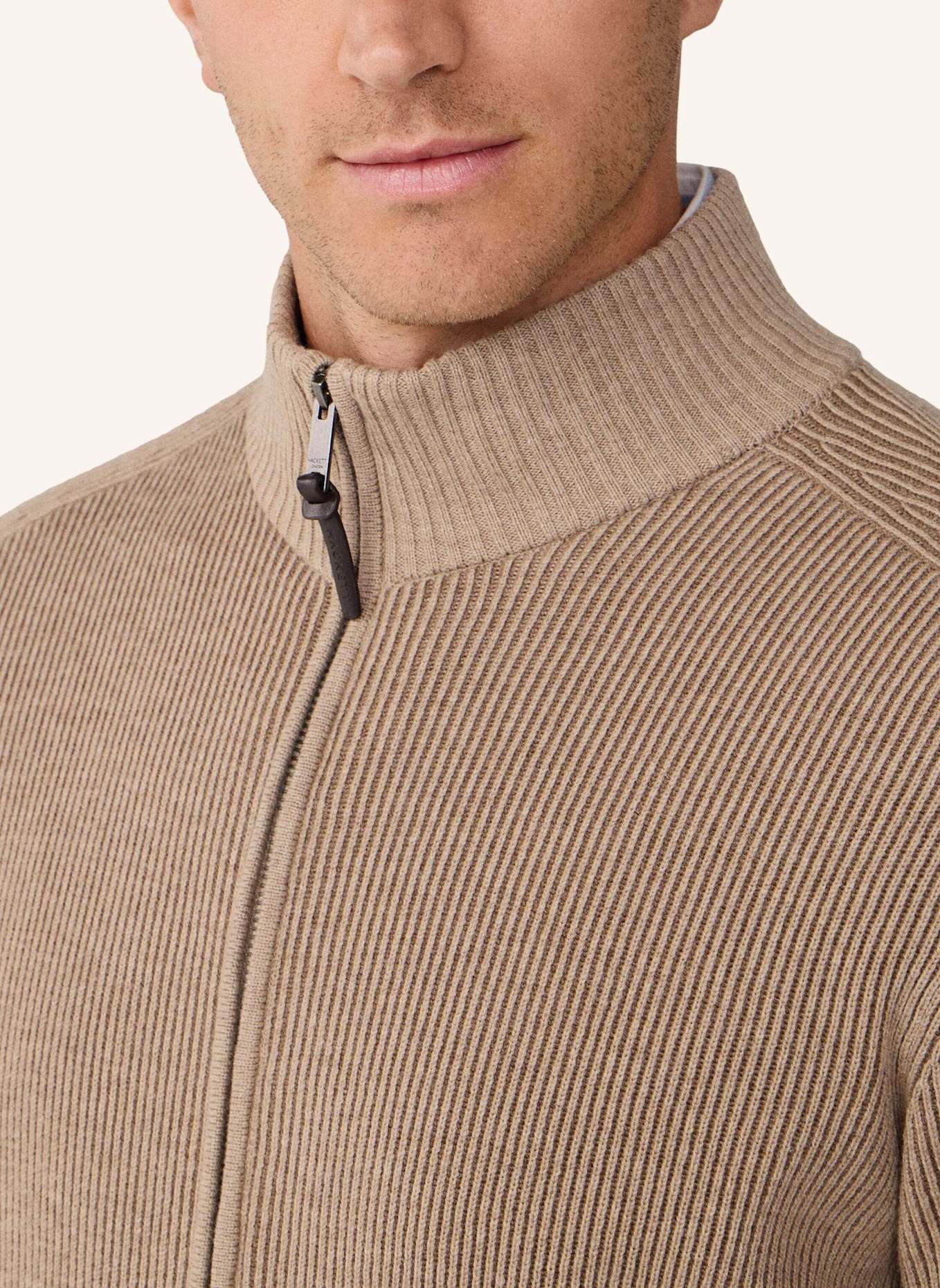 HACKETT LONDON Strickjacken Cardigan BI COL RIB FZIP: BEIGE