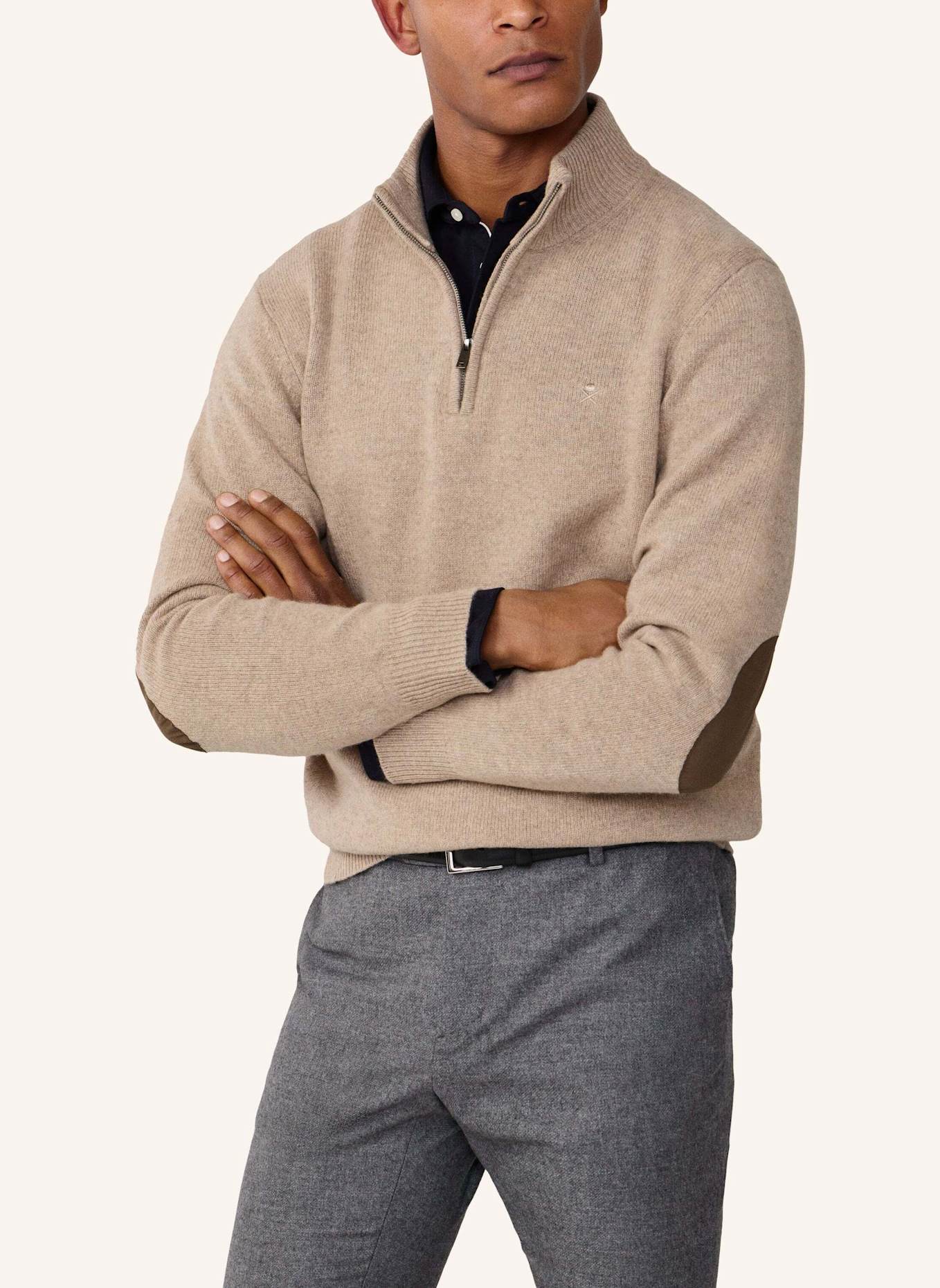 HACKETT LONDON Pullover LAMBSWOOL HZIP: BEIGE