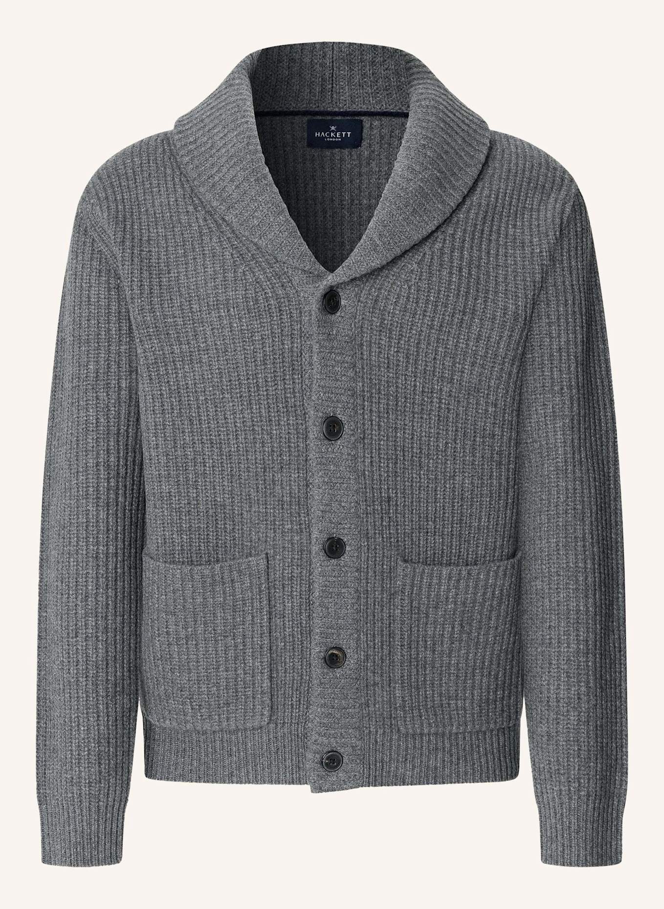 HACKETT LONDON Strickjacken Cardigan RIB SHAWL CARDI: GRAU