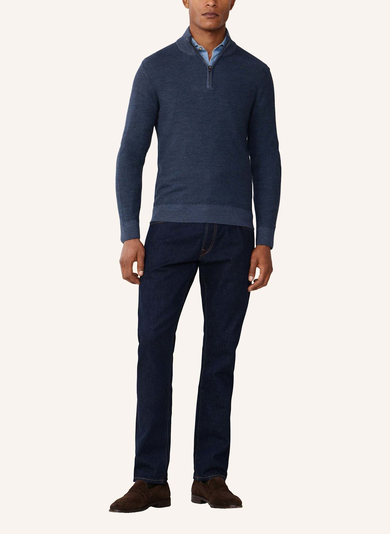 HACKETT LONDON Pullover HONEYCOMB STITCH HZIP: DUNKELBLAU