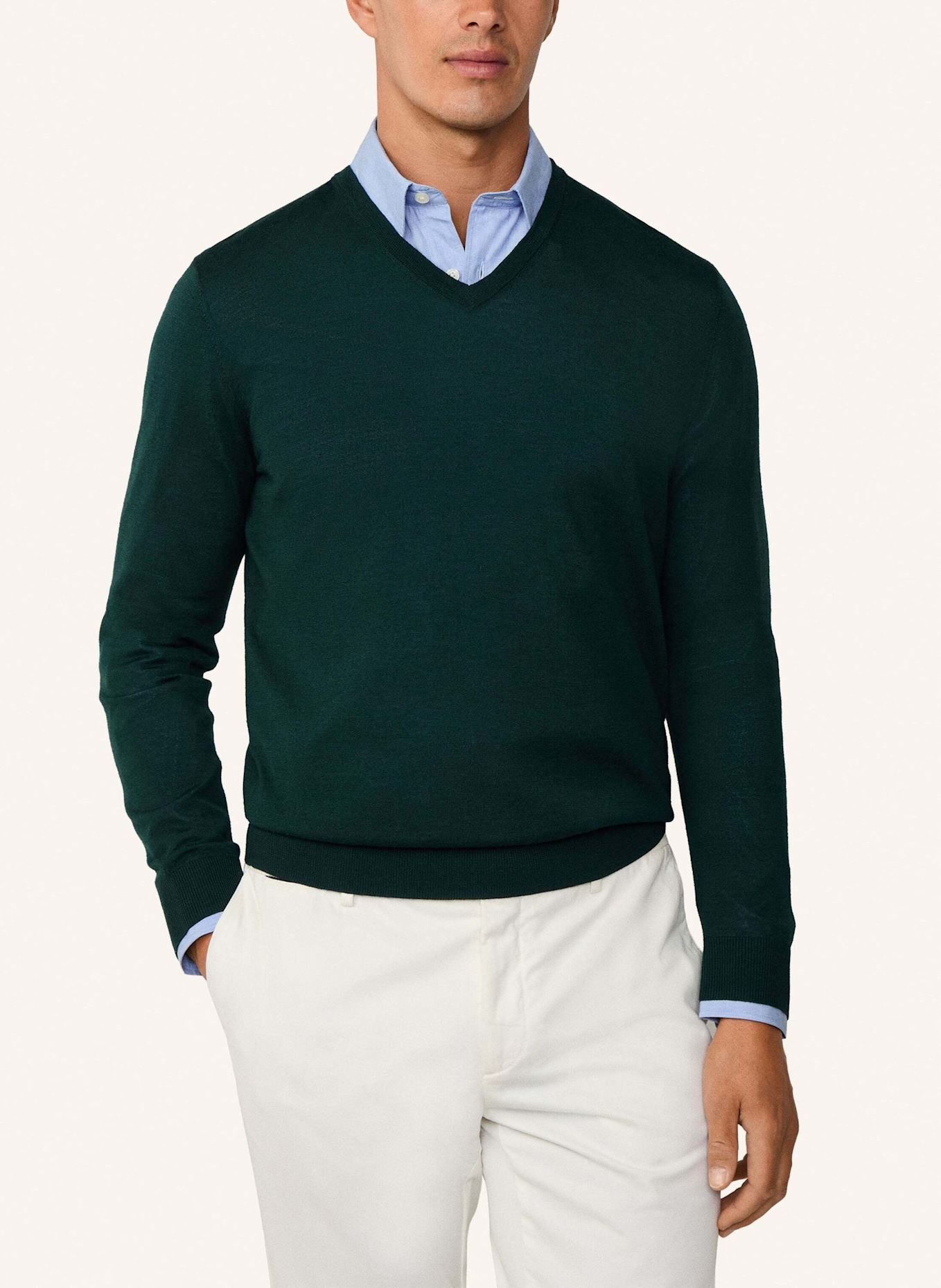 HACKETT LONDON Pullover MERINO SILK V NECK: DUNKELGRÜN