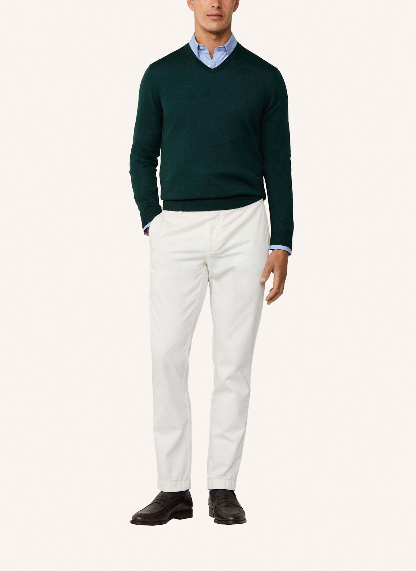 HACKETT LONDON Pullover MERINO SILK V NECK: DUNKELGRÜN