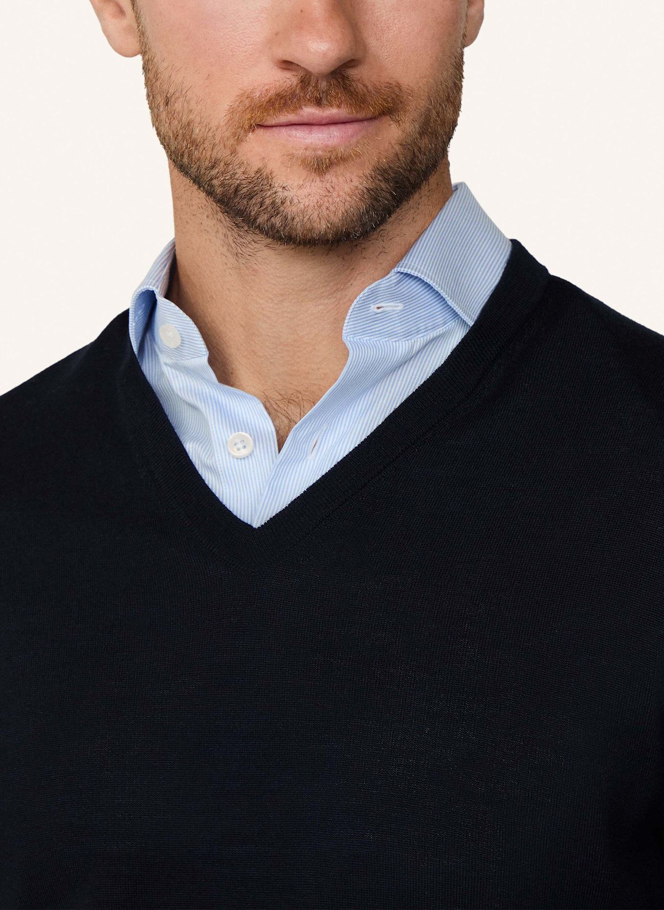 HACKETT LONDON Pullover MERINO SILK V NECK: BLAU