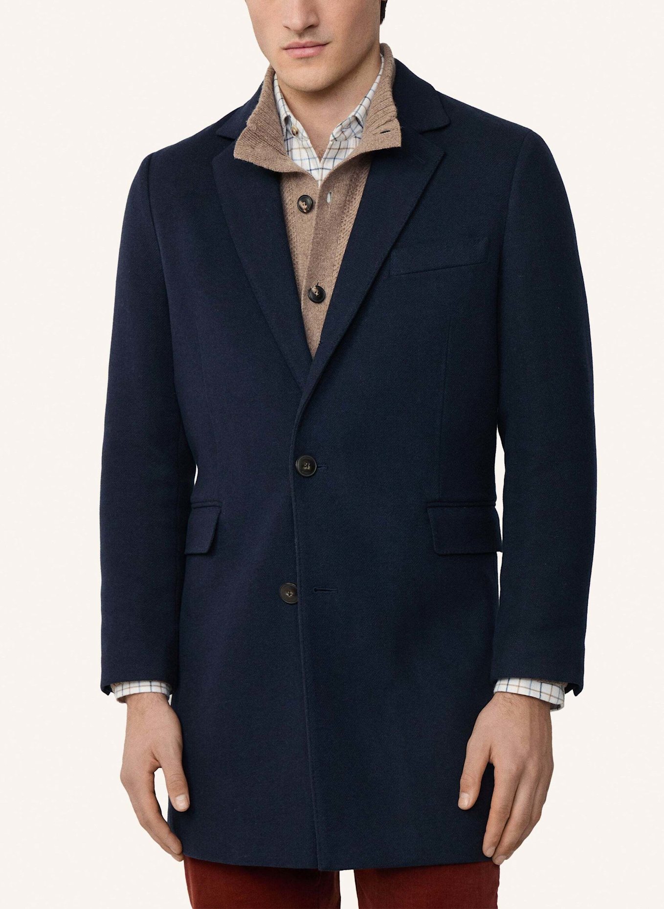 HACKETT LONDON Stehkragenmantel PLAIN WOOL OVERCOAT: DUNKELBLAU