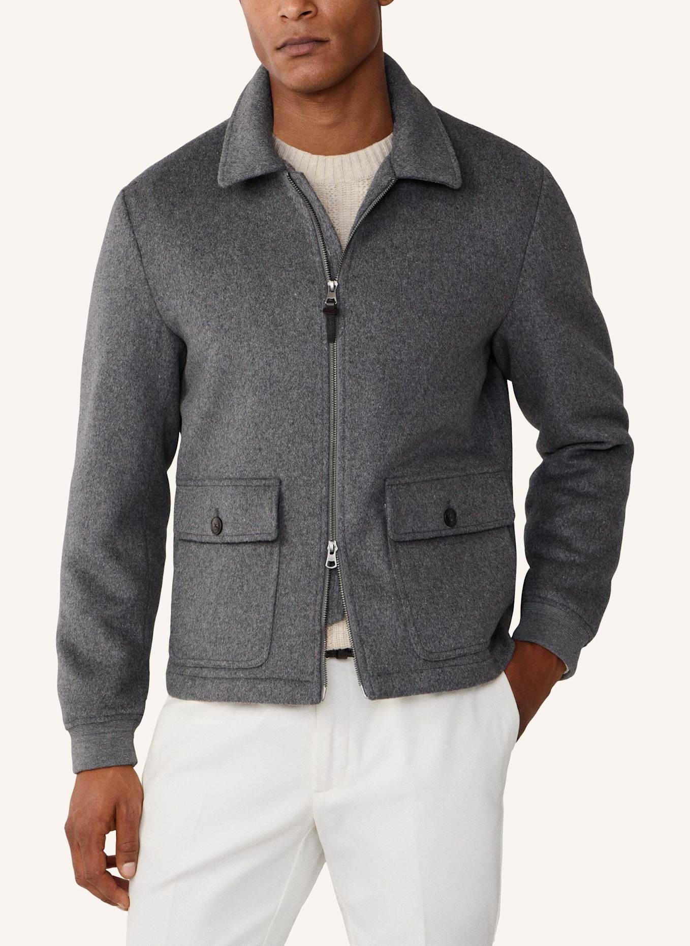 HACKETT LONDON Regenjacke WOOL QUILTED BLOUSON: DUNKELGRAU