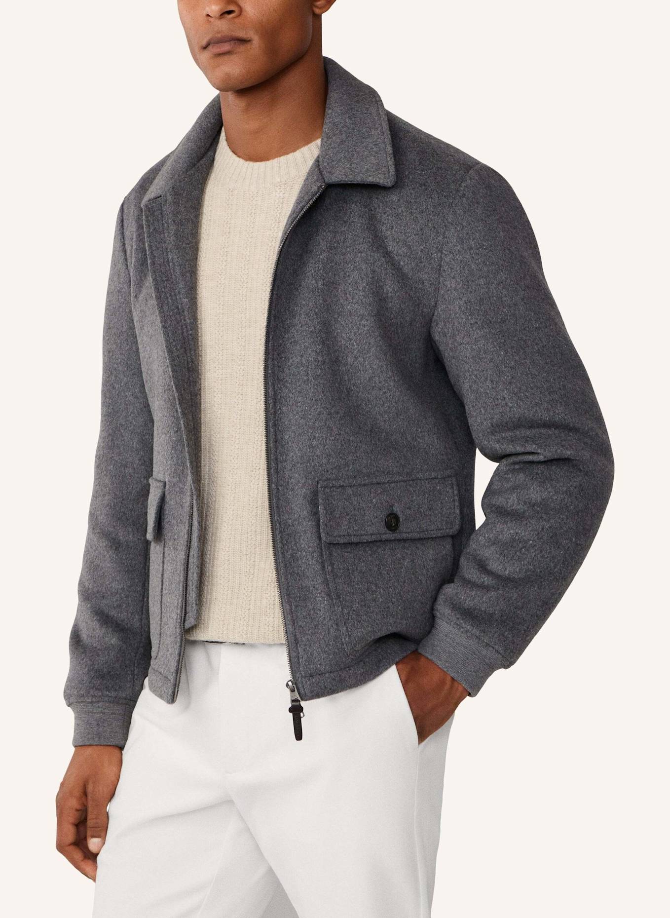 HACKETT LONDON Regenjacke WOOL QUILTED BLOUSON: DUNKELGRAU